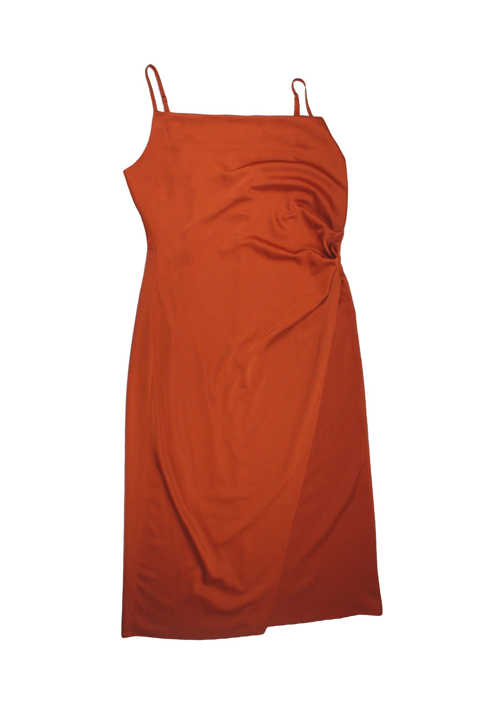 Lulus Women's Orange Satin Cowl Neckline Back Zip Closure Maxi Length Sleeveless Dress