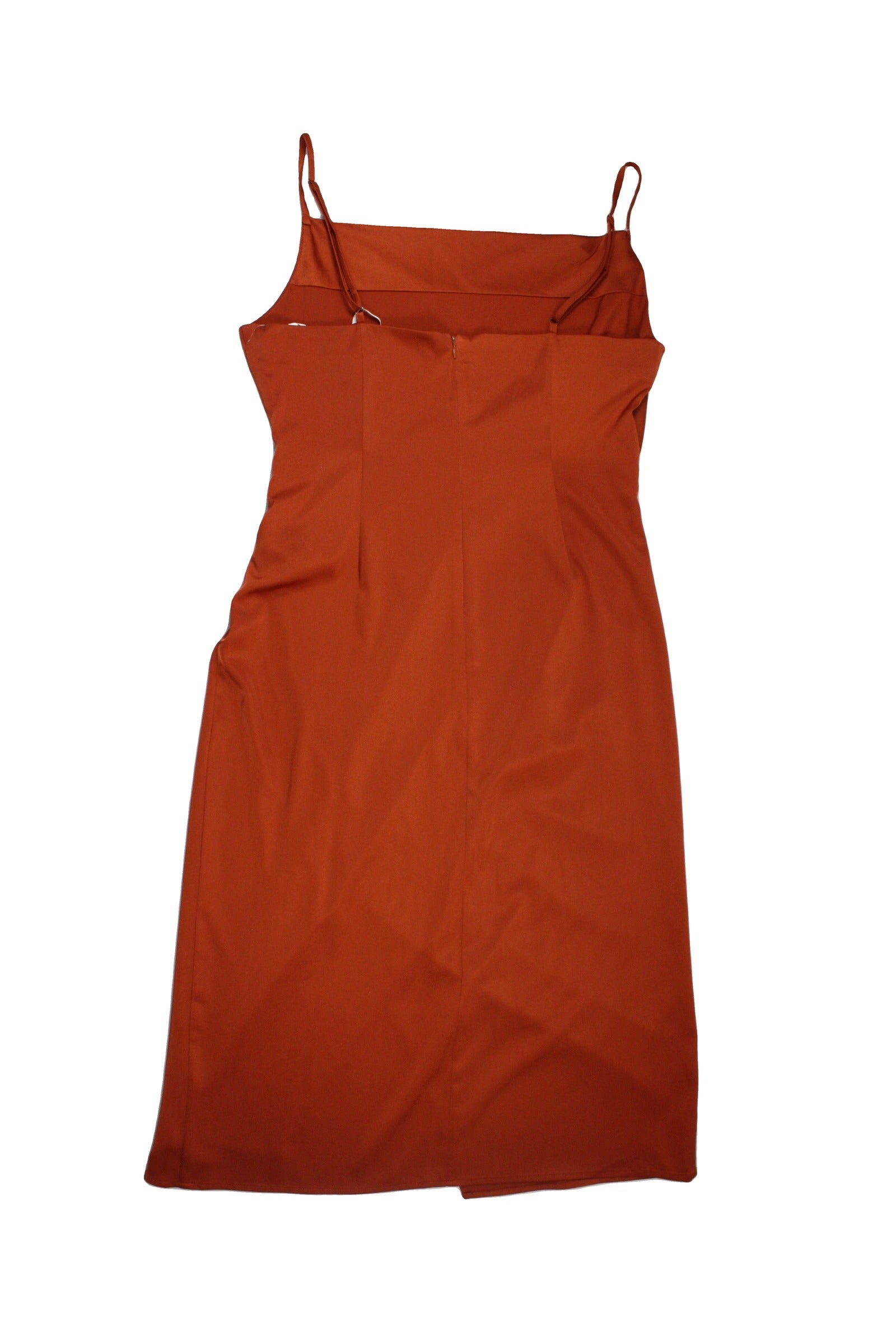 Lulus Women's Orange Satin Cowl Neckline Back Zip Closure Maxi Length Sleeveless Dress