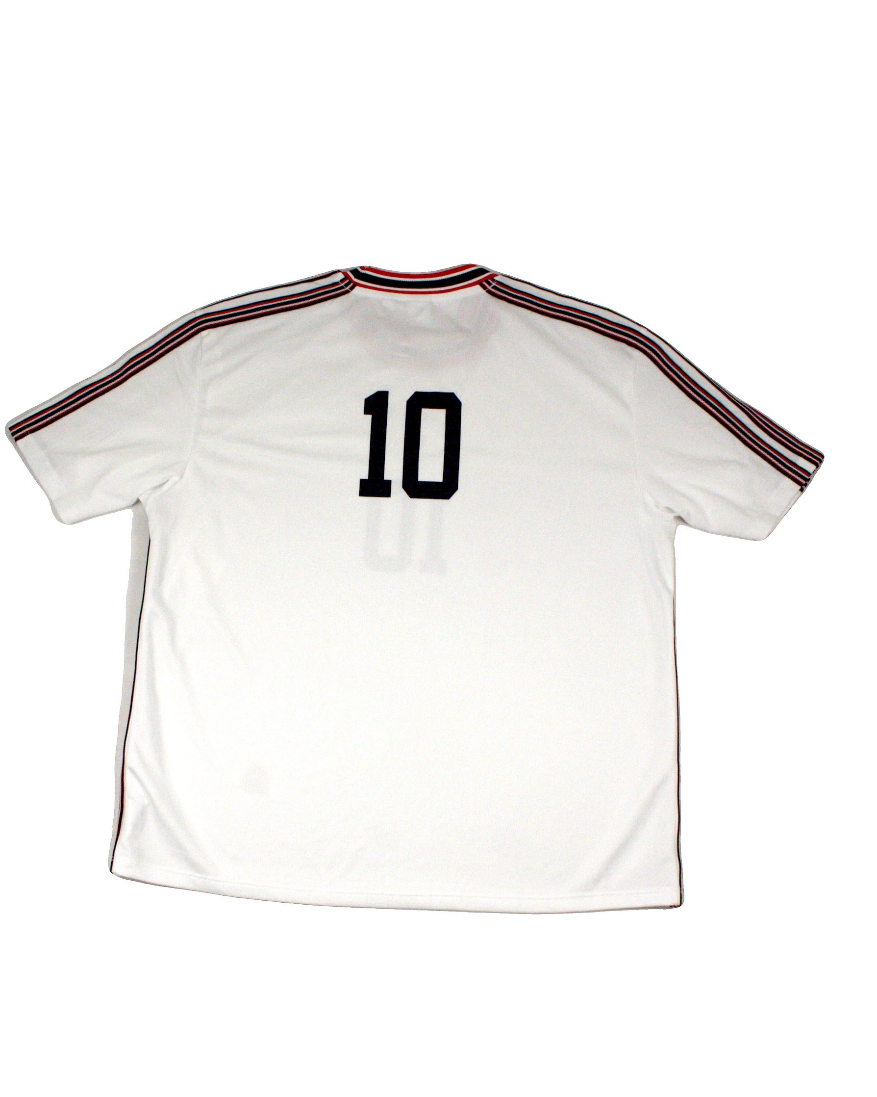TNA Women's White/Red/Navy Striped Pattern Jersey 10 Round Neckline Short Sleeve Top – Size S