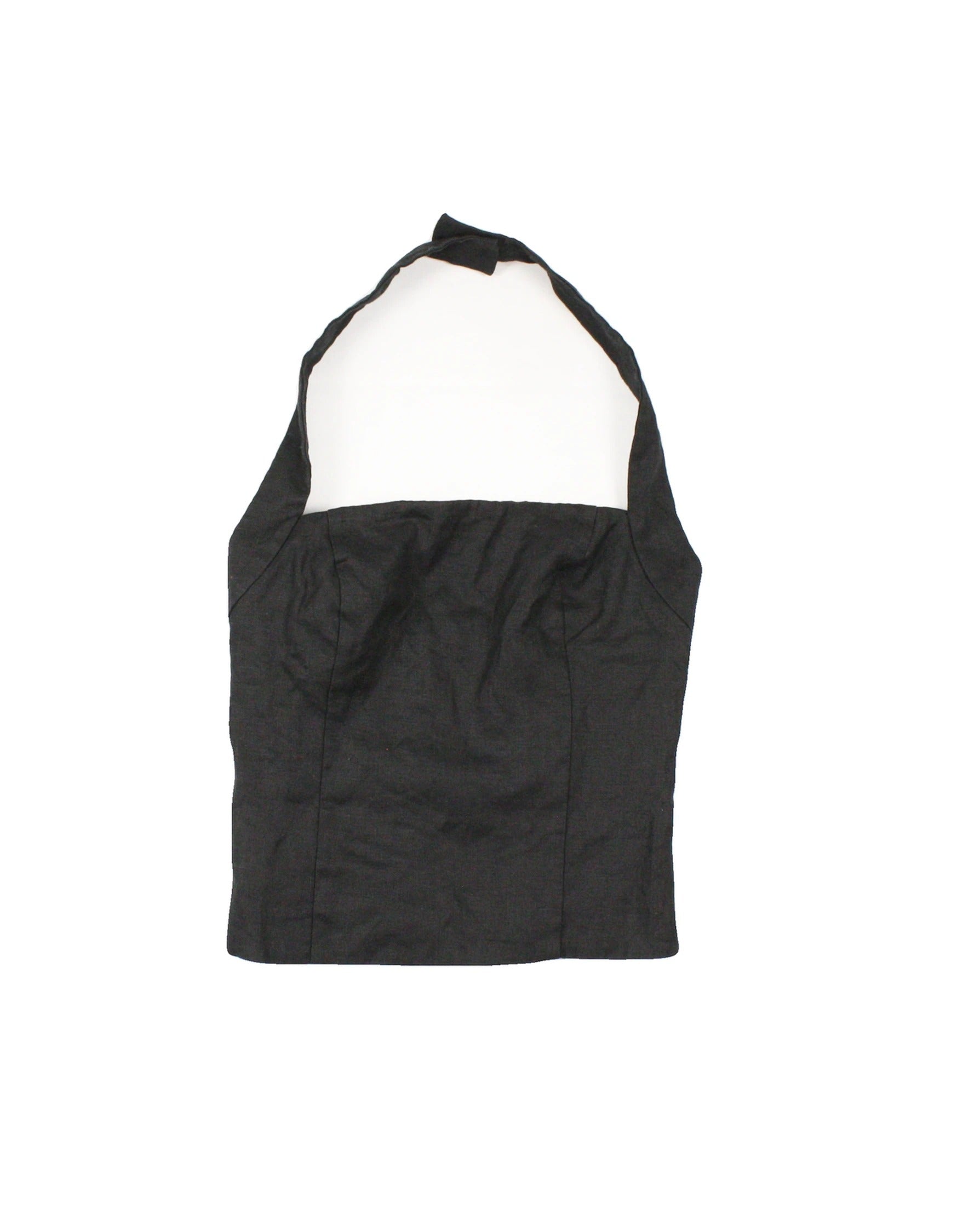 Wilfred Women's Black Linen/Cotton Halter Back Smocking Side Zip Closure Sleeveless Top – Size 2XS