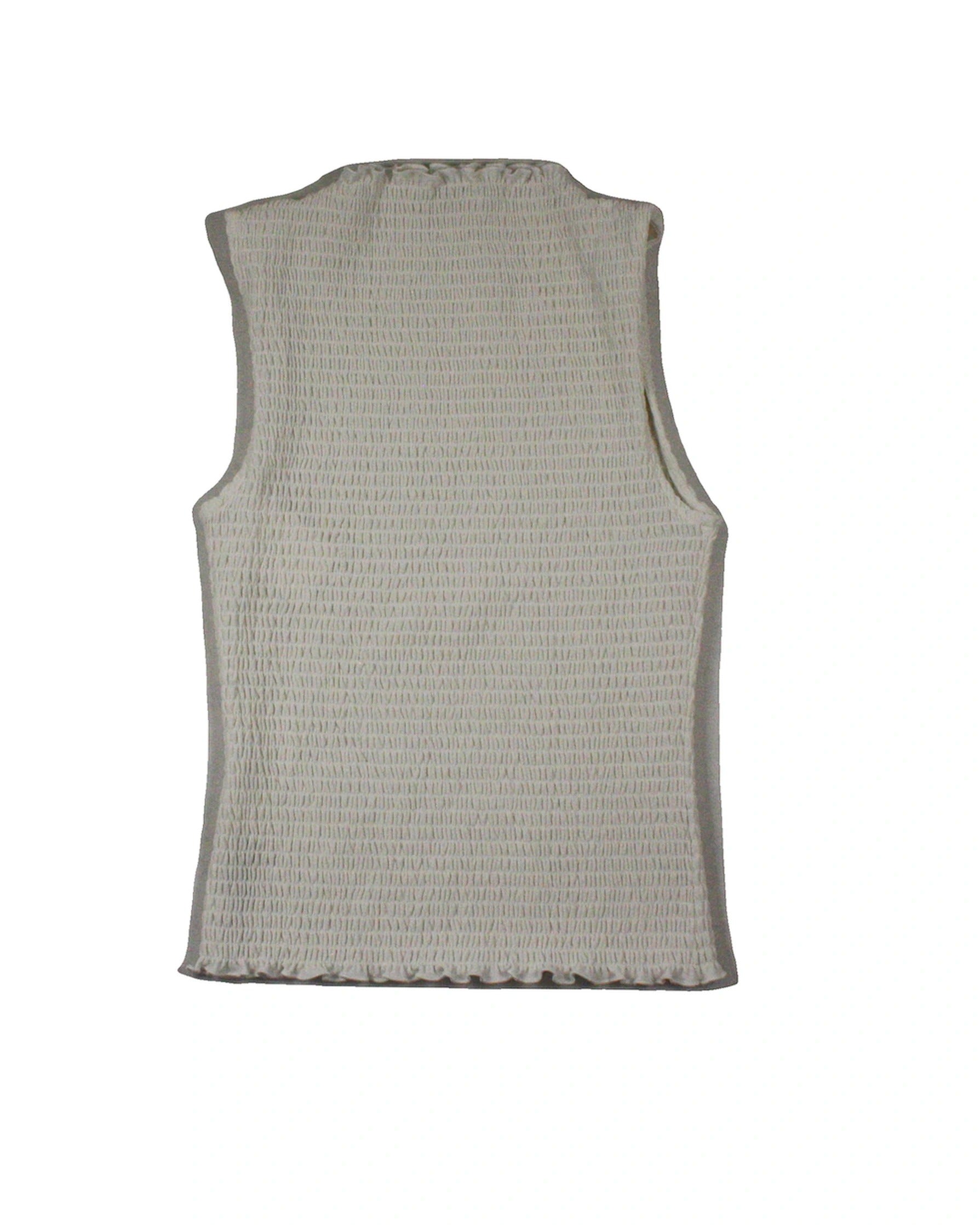 Wilfred Women's White High Neckline Smocked Detail Frill Trim Sleeveless Top – Size S