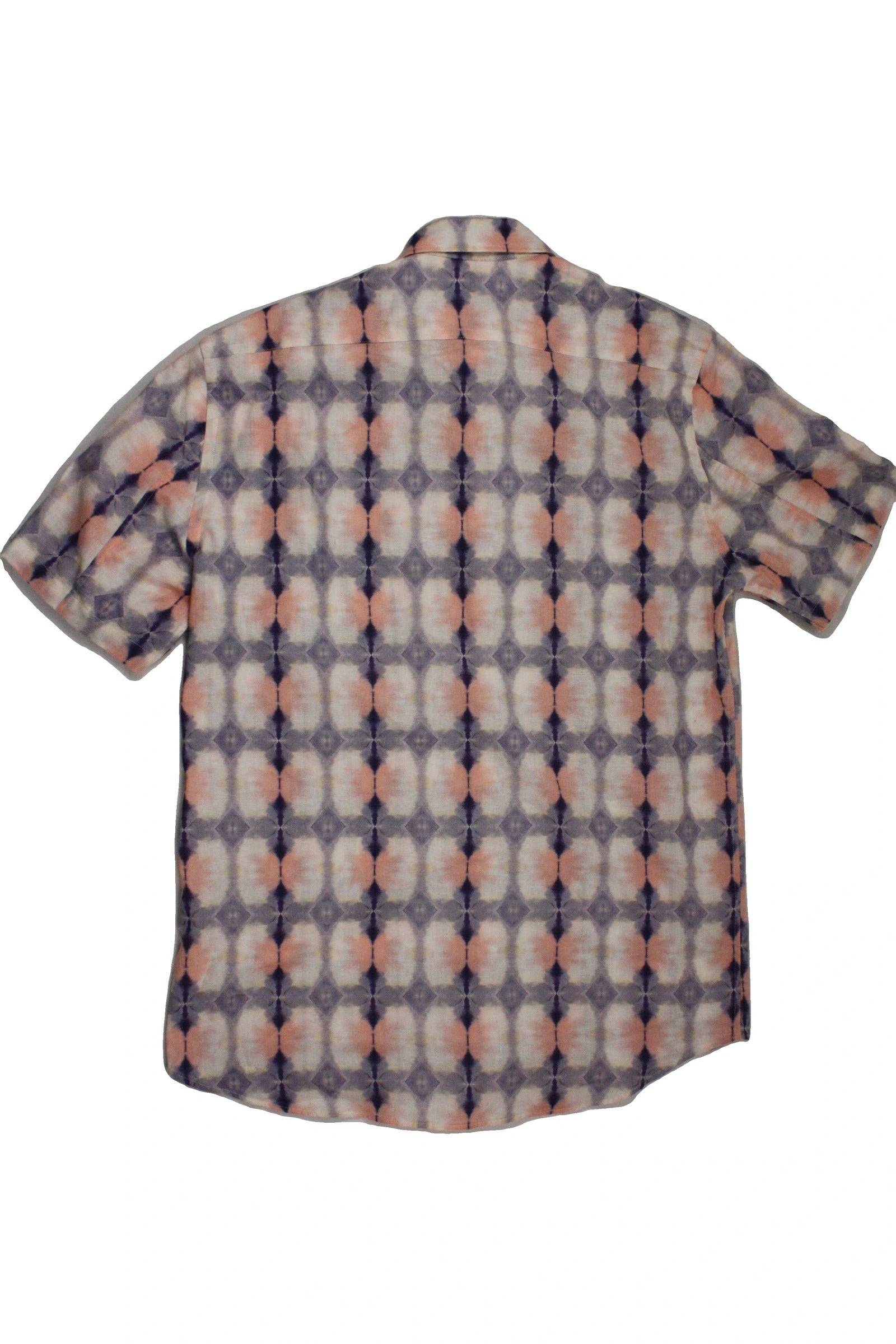 National Standards Men's Pink/Purple/Cream Tie-Dye Pattern Button Front One Pocket Abstrct Short Sleeve Shirt – Size S