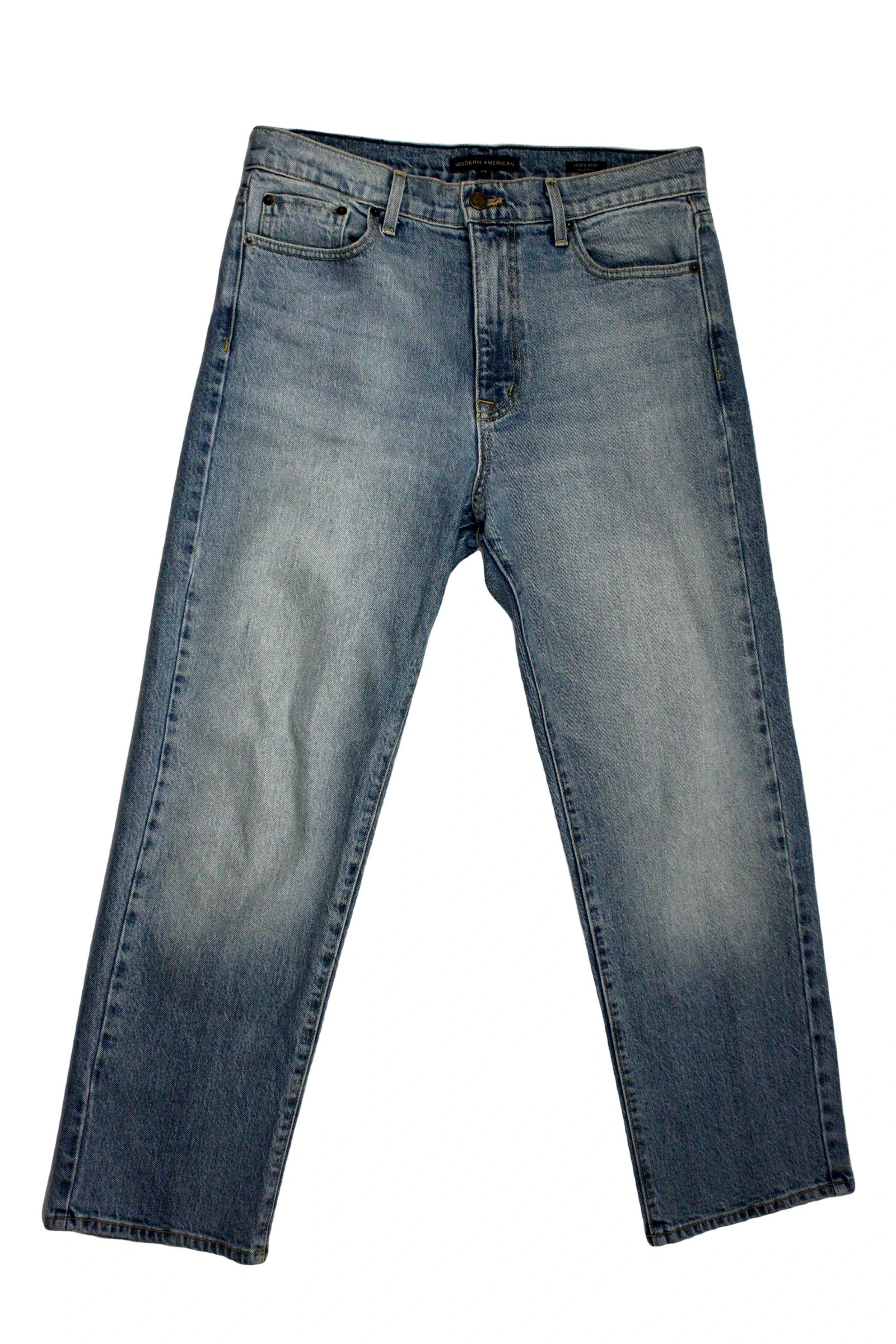 Good American Women's Blue Five Pockets Straight Fit Faded Wash Back Logo Jeans – AS IS, Waist 28