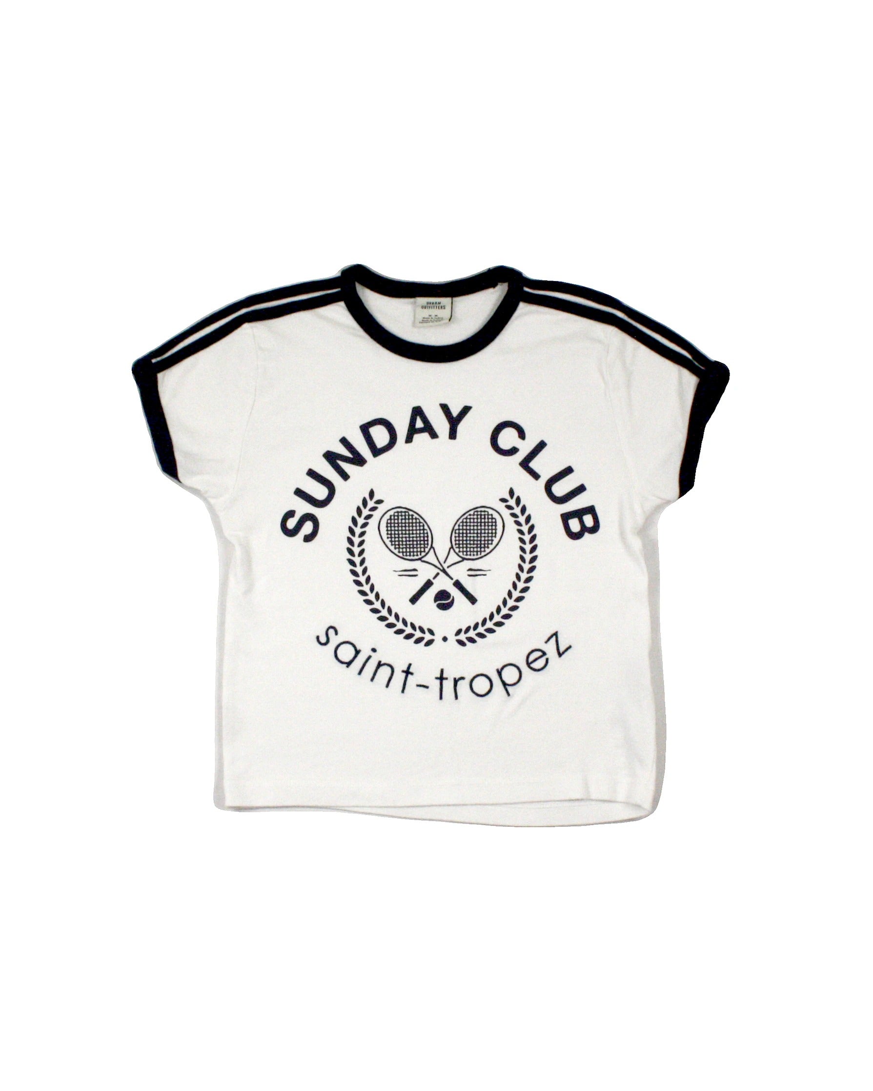 Urban Outfitters Women's White/Navy Sunday Club Graphic Crew Neckline Short Sleeve Top – Size M