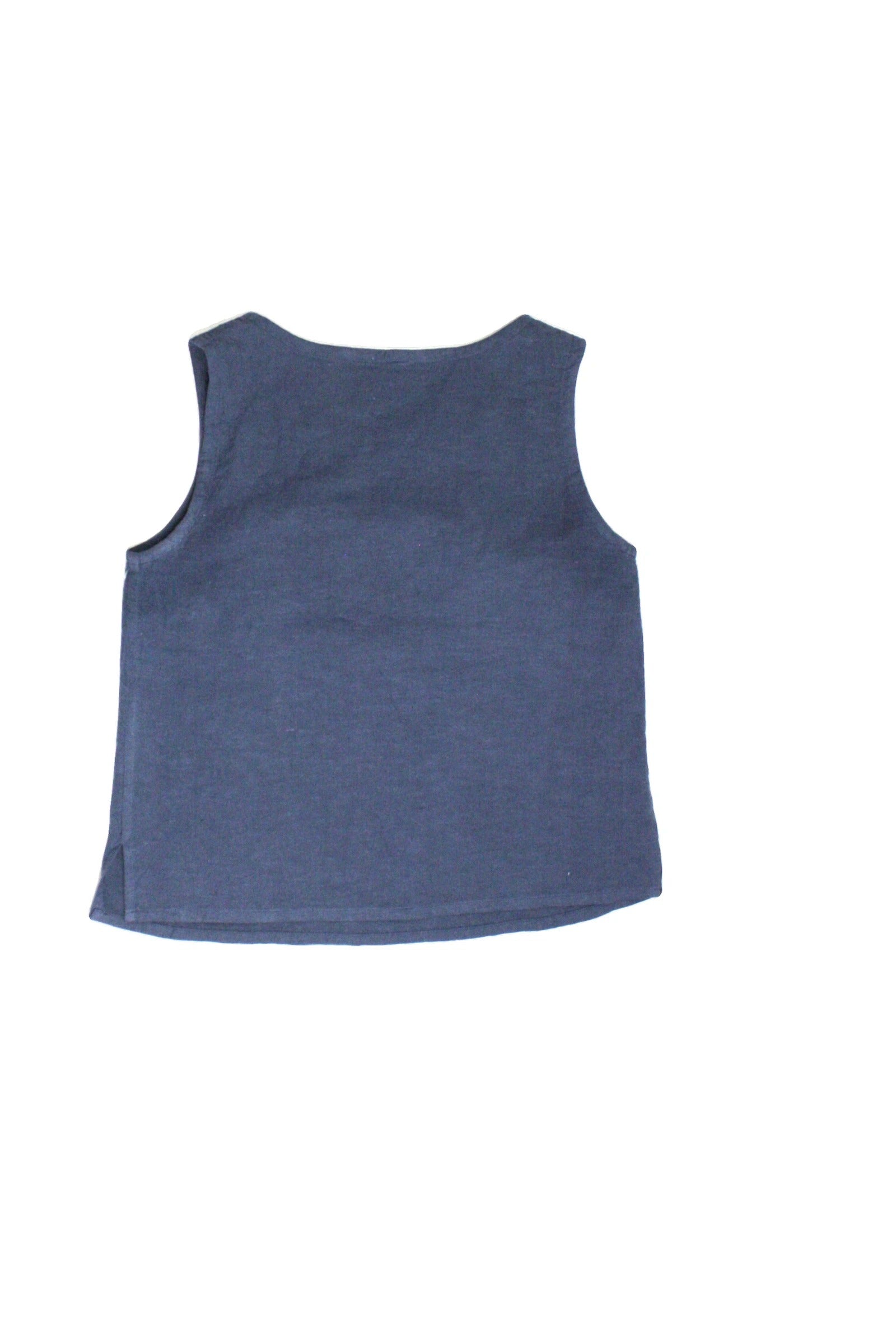 No Brand Women's Blue Round Neckline Bust Darts Sleeveless Top