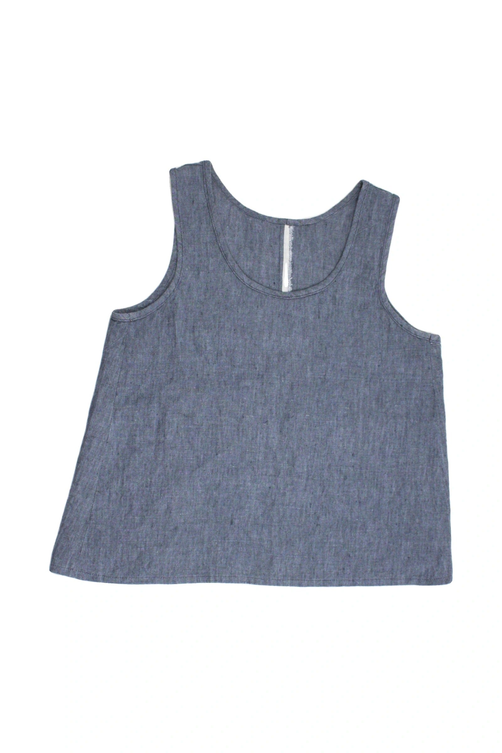 No Brand Women's Blue Scoop Neckline Speckled Texture Woven Texture Sleeveless Top