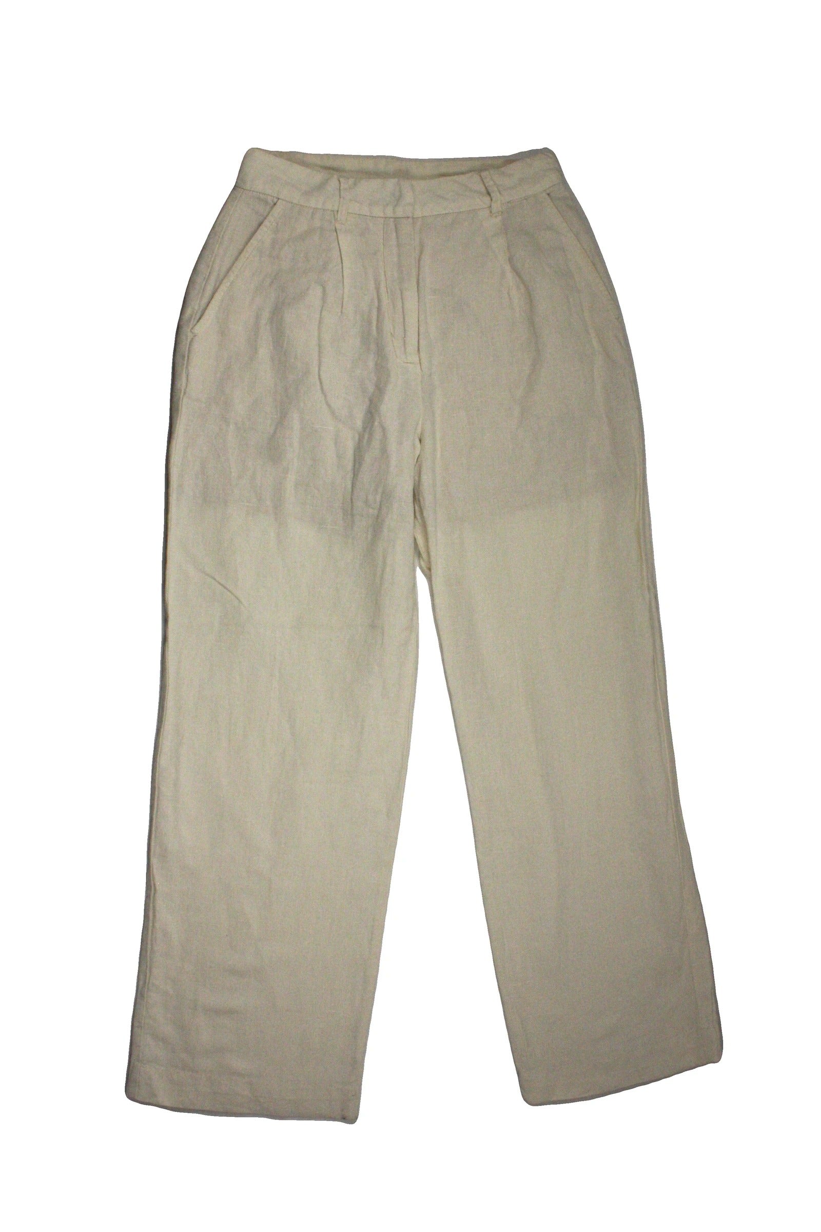 Oak + Fort Women's Cream Linen/Cotton Top Pleats Two Pockets Mid Rise Pants – Waist 26