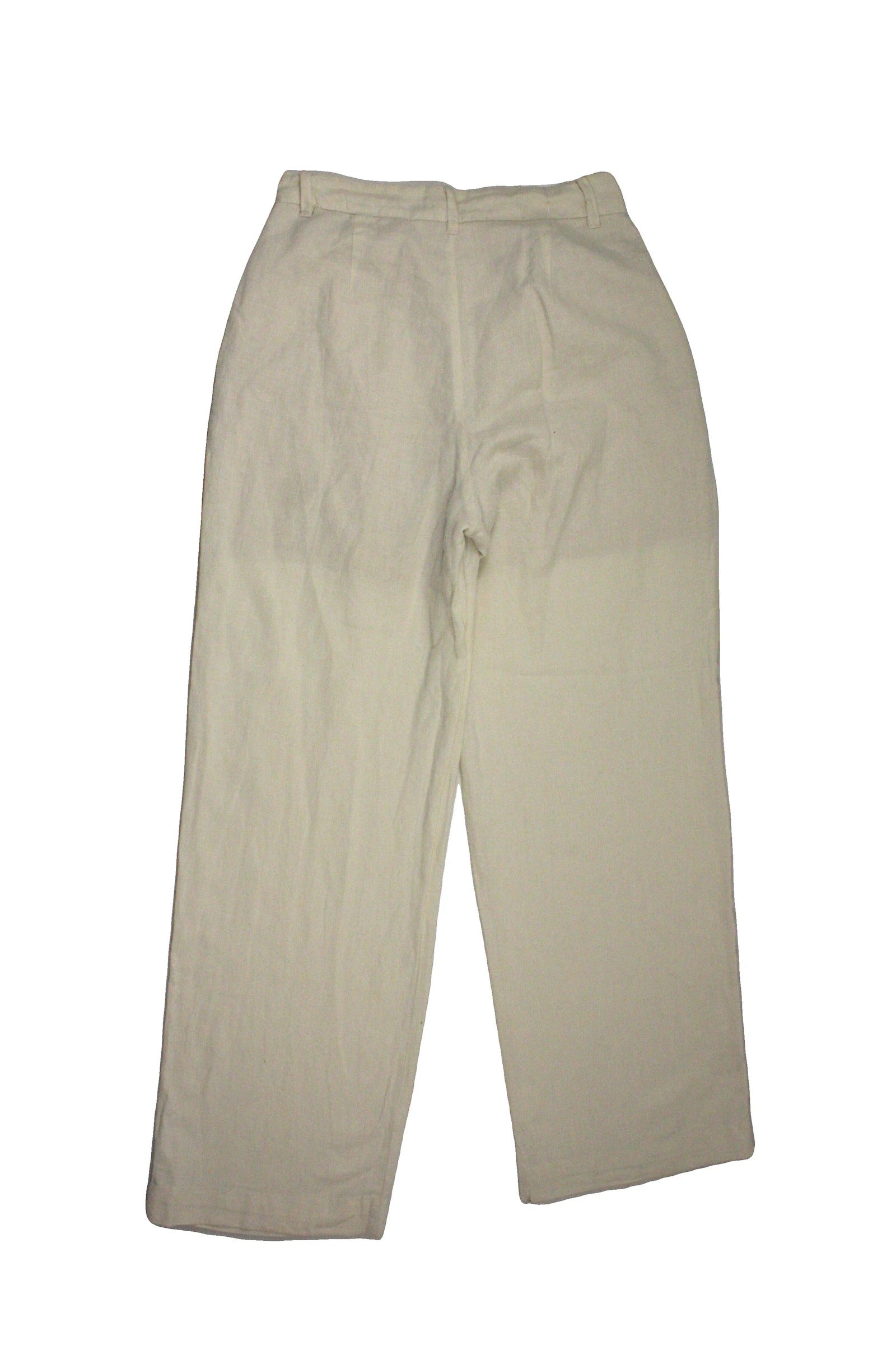 Oak + Fort Women's Cream Linen/Cotton Top Pleats Two Pockets Mid Rise Pants – Waist 26