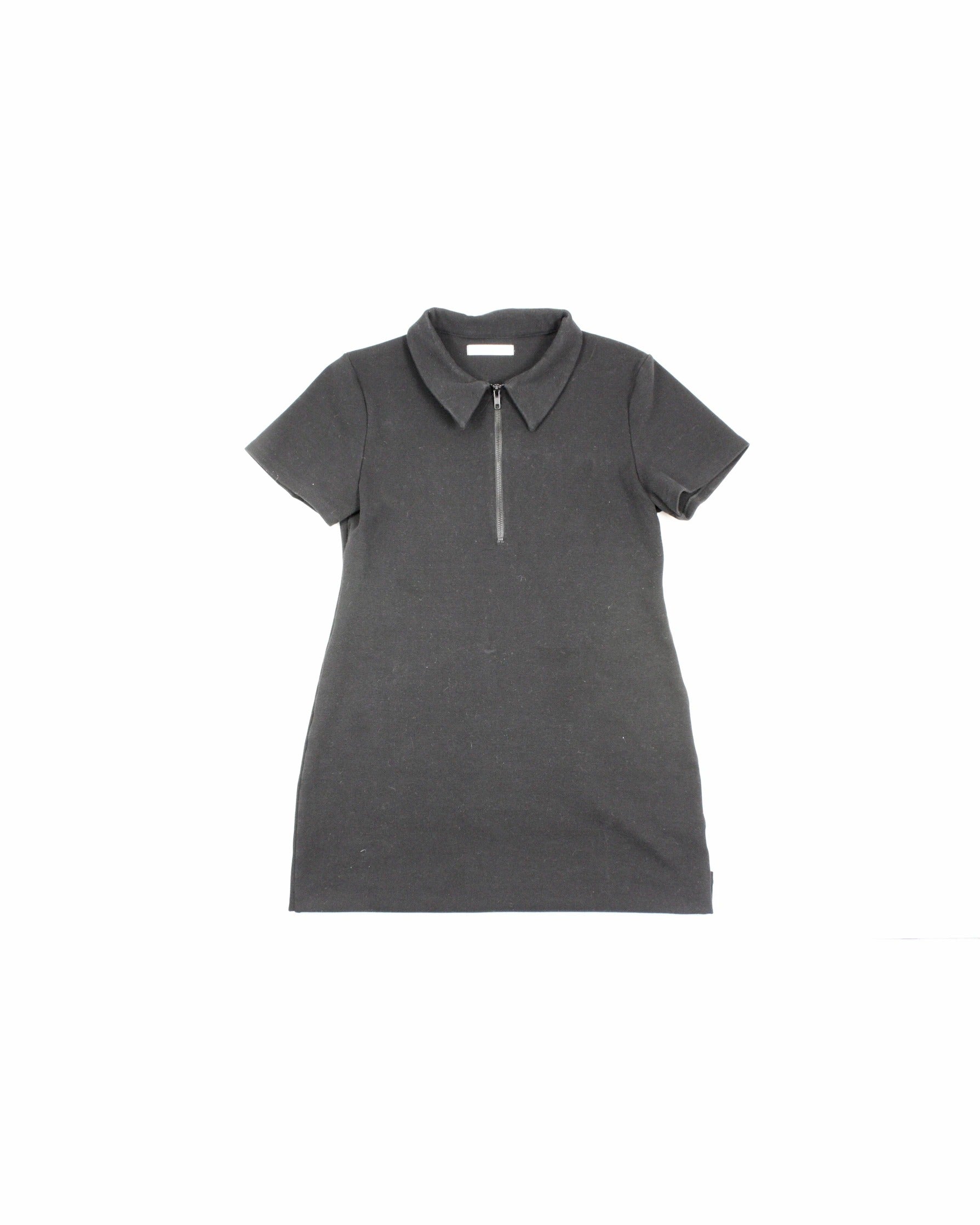 Oak + Fort Women's Black Quarter Zip Mini Length Collar Short Sleeve Dress – Size L