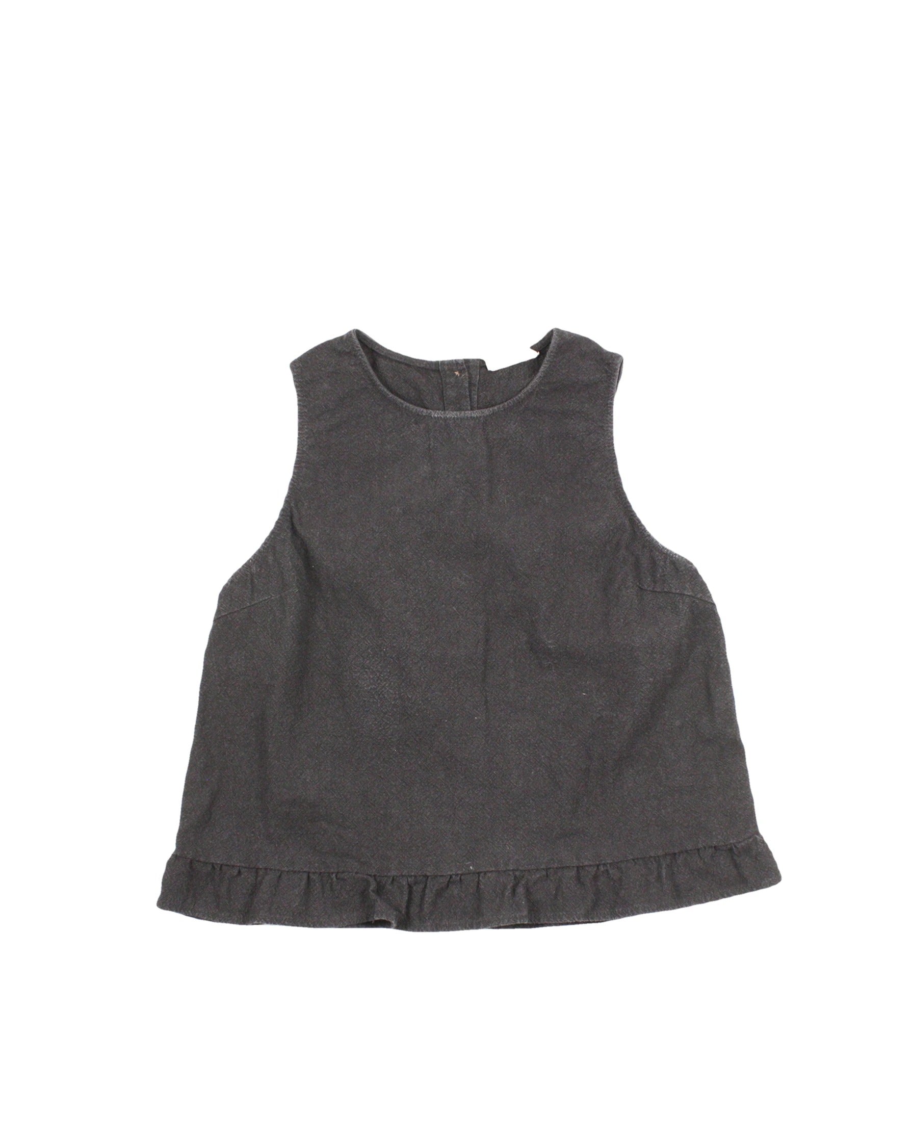 Jackson Rowe Women's Black Back Buttons Bust Darts Round Neckline Lettuce Trim Sleeveless Top – Size S