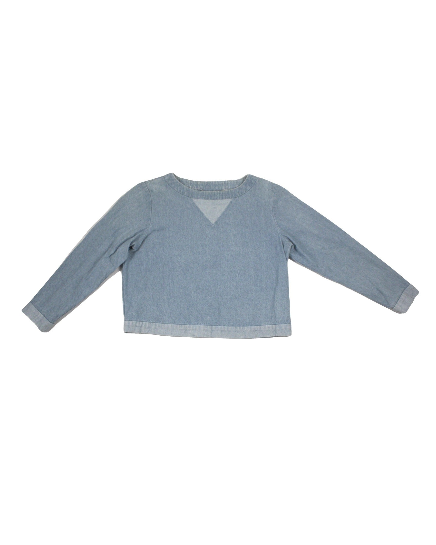 No Brand Women's Blue Denim Round Neckline Boxy Fit Triangle Panel Long Sleeve Top – Size XS