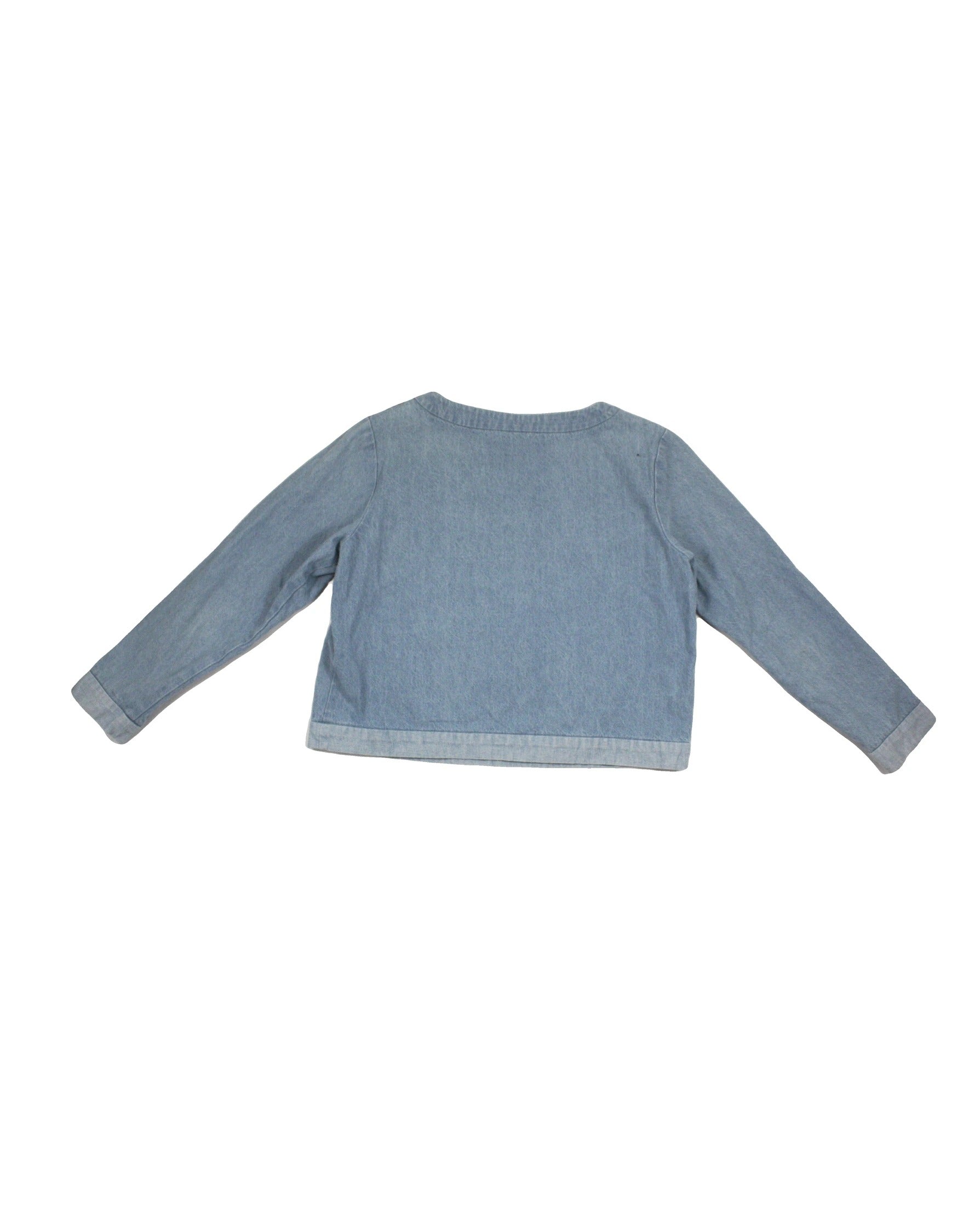 No Brand Women's Blue Denim Round Neckline Boxy Fit Triangle Panel Long Sleeve Top – Size XS