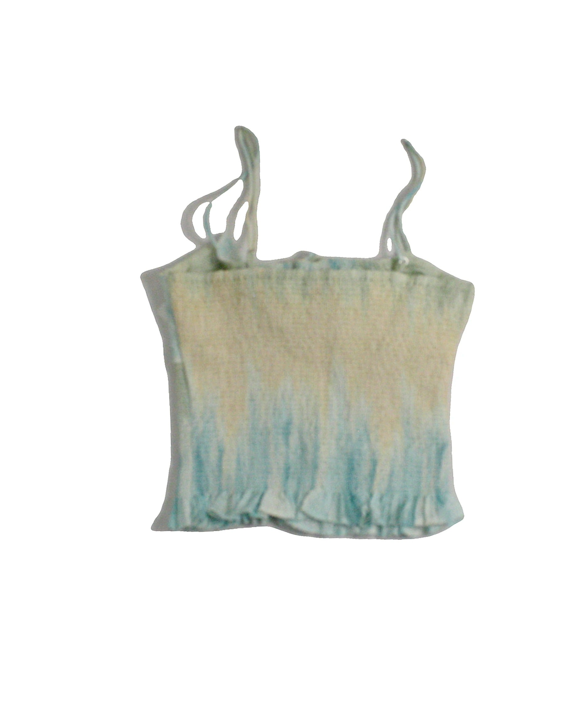 Zara Women's Light Blue/Light Green/Beige Tie-Dye Pattern Waist Smocking Neck Tie Spaghetti Strap Top – Size XS