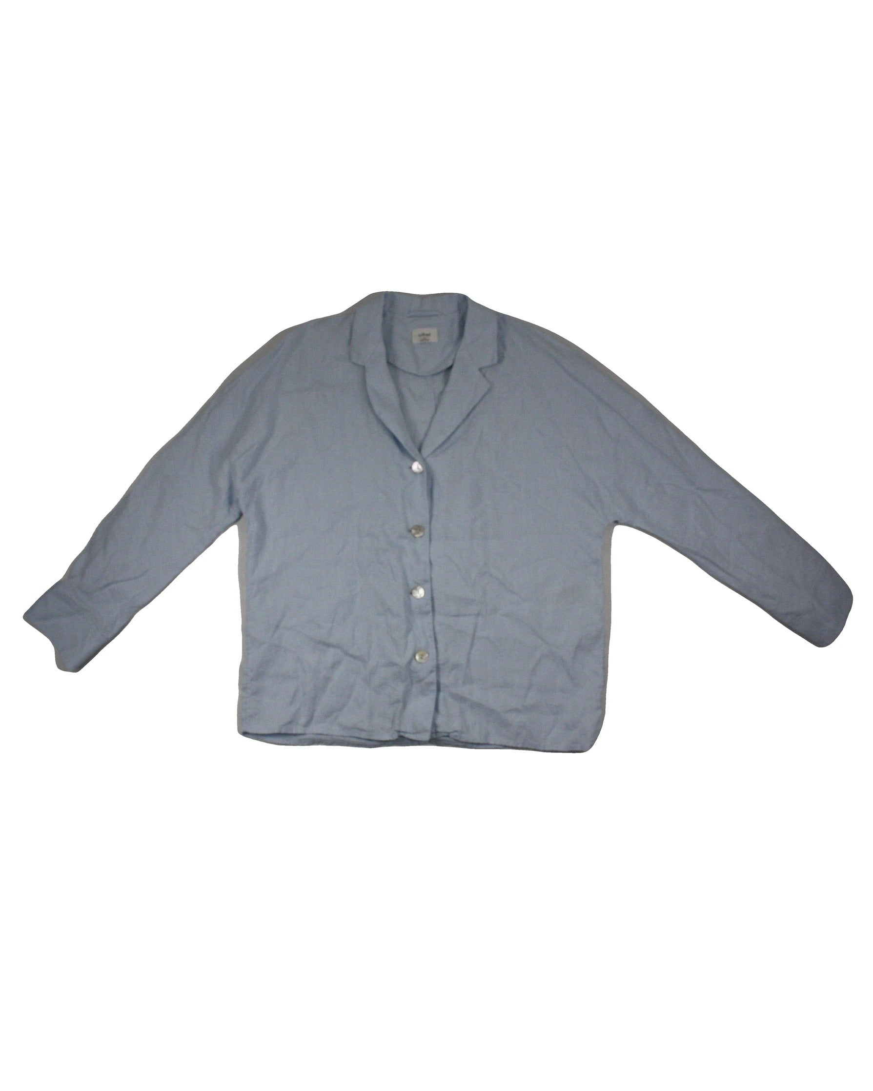 Wilfred Women's Light Blue Linen Iridescent Buttons Lapels Flat Hem Long Sleeve Shirt – Size XXS