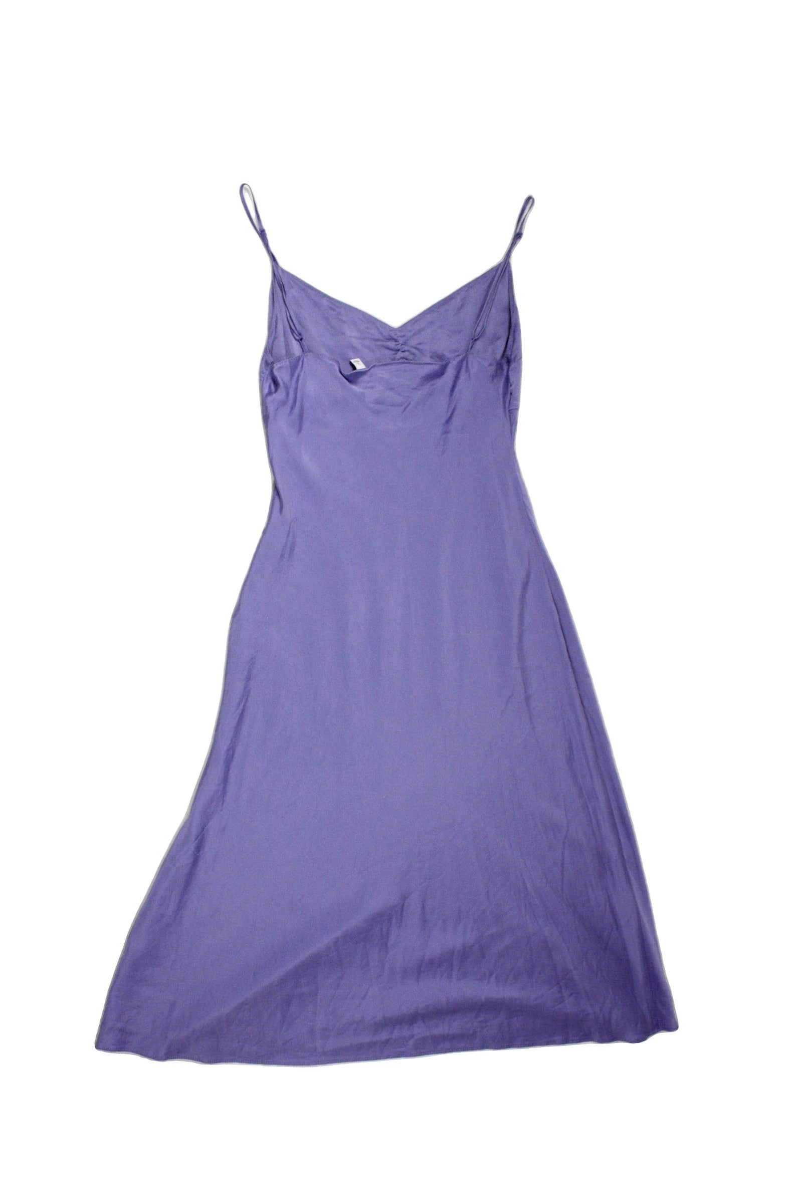 Sunday Best Women's Purple Silk Ruched V-Neck Maxi Length Sheen Finish Spaghetti Strap Dress – Size L
