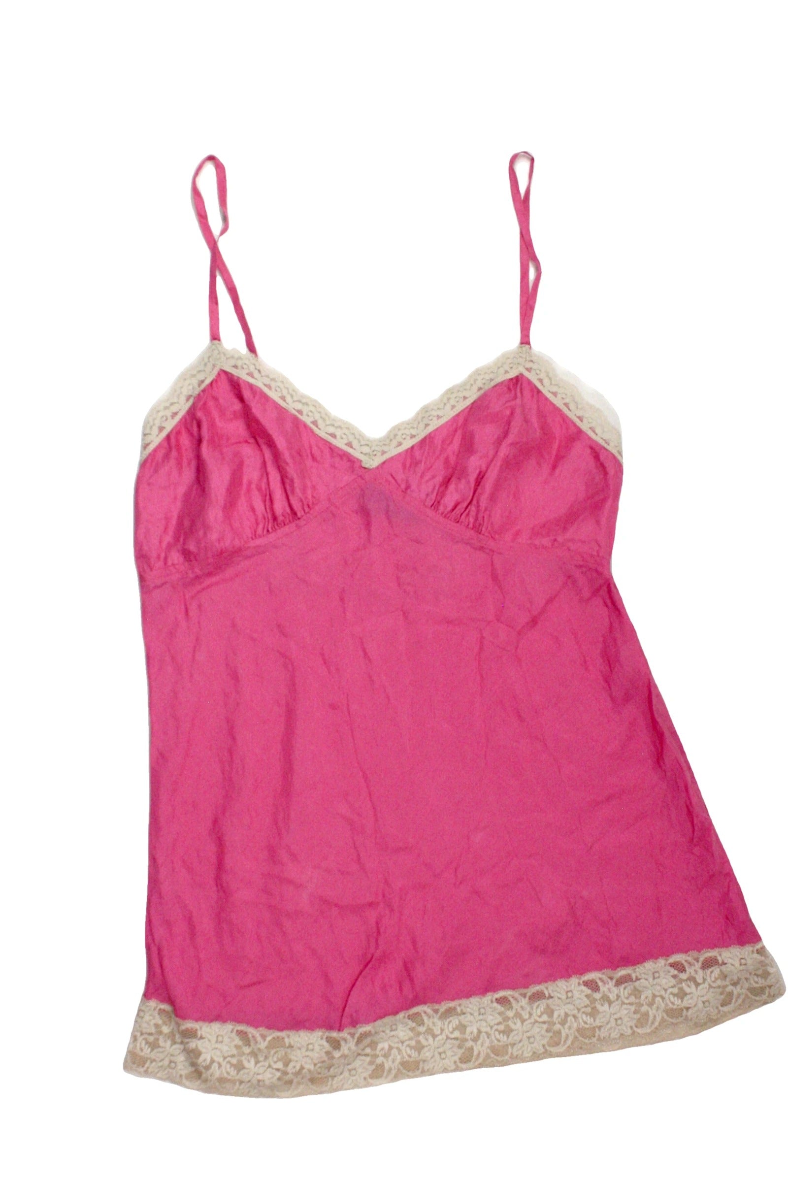 DKNYJeans Women's Magenta/Cream V-Neckline Lace Trim Ruched Chest Side Zip Closure Sleeveless Top