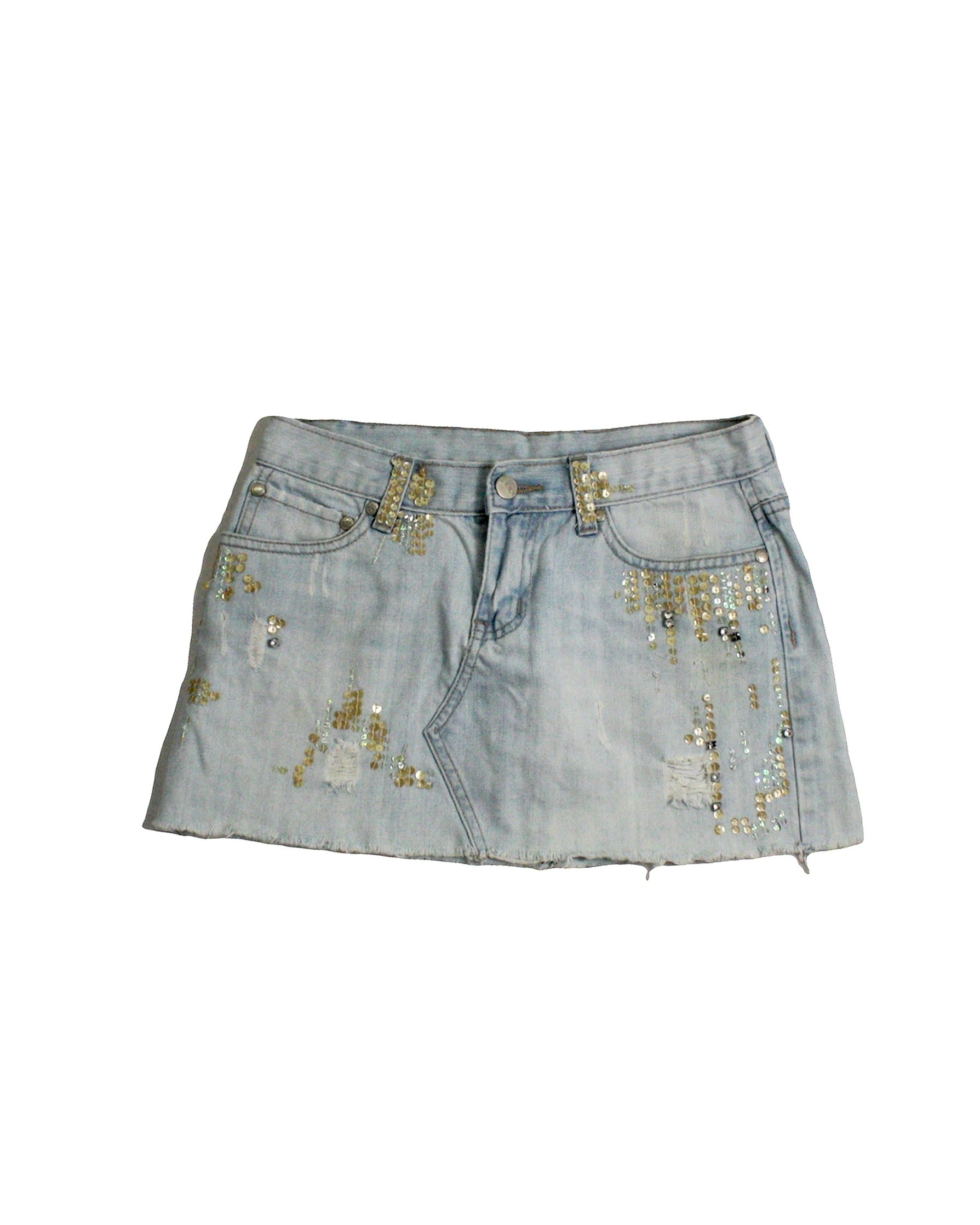 Papaya Women's Denim Five Pockets Mini Length Sequin Detail Skirt – Waist 26