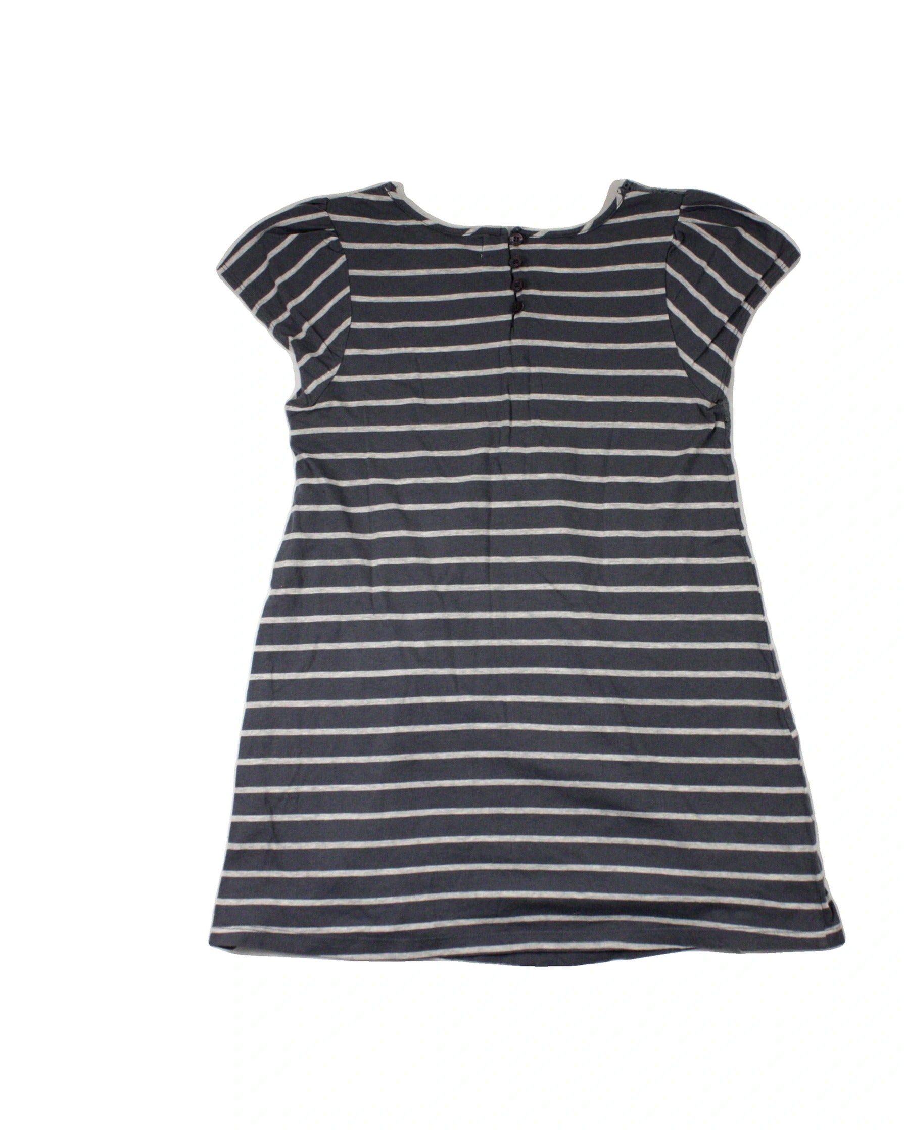 Propaganda Women's Dark Gray/Light Gray Square Neckline Eyelet Top Detail Horizontal Stripes Short Sleeve Top