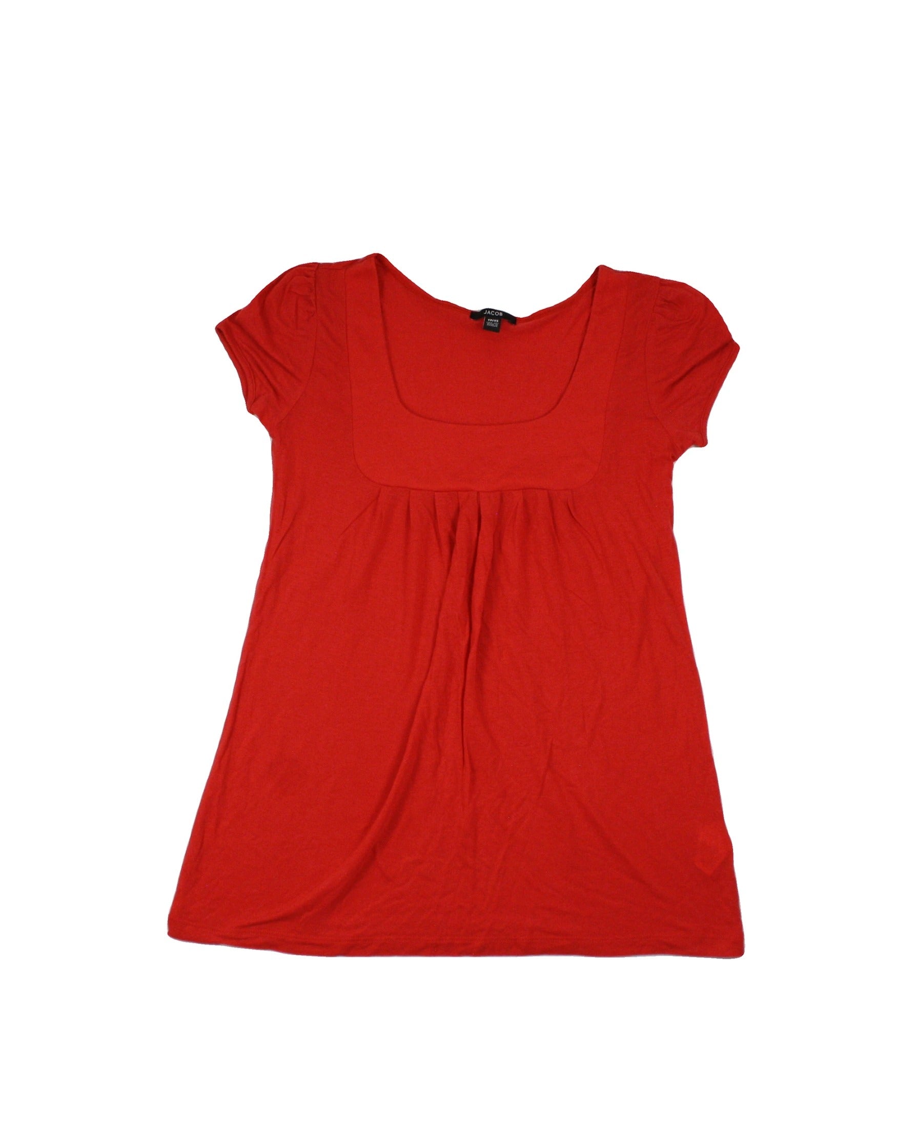 Jacob Women's Red Scoop Neckline Neckline Panel Gthrs Panel Short Sleeve Top – Size XS