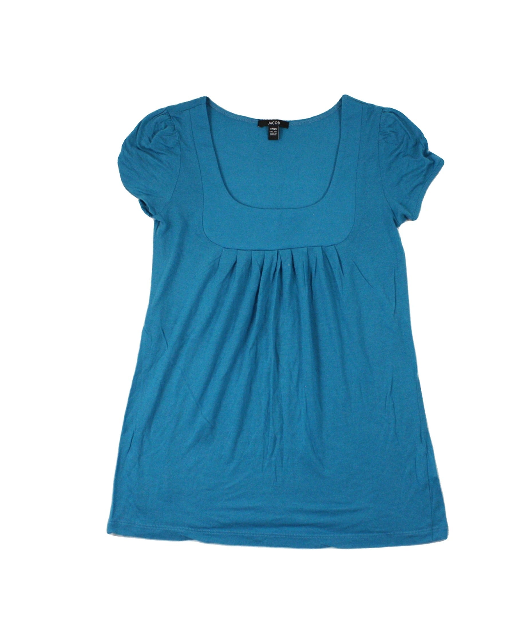 Jacob Women's Blue Scoop Neckline Neckline Panel Gthrs Panel Short Sleeve Top – Size XS