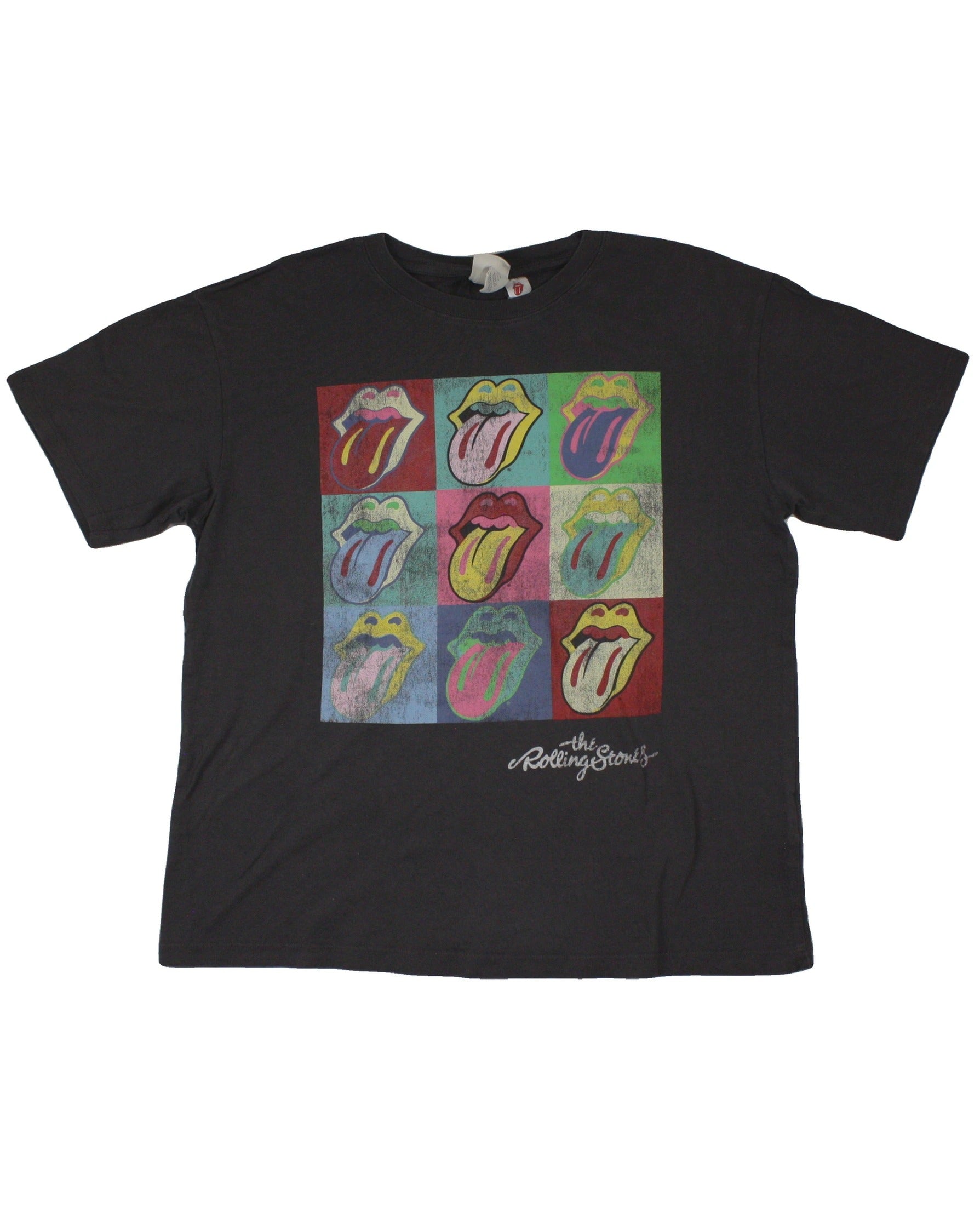 H&M Women's Dark Gray/Magenta/Yellow/Blue Pop Art Logo Graphic Therollingstones T-Shirt – Size M