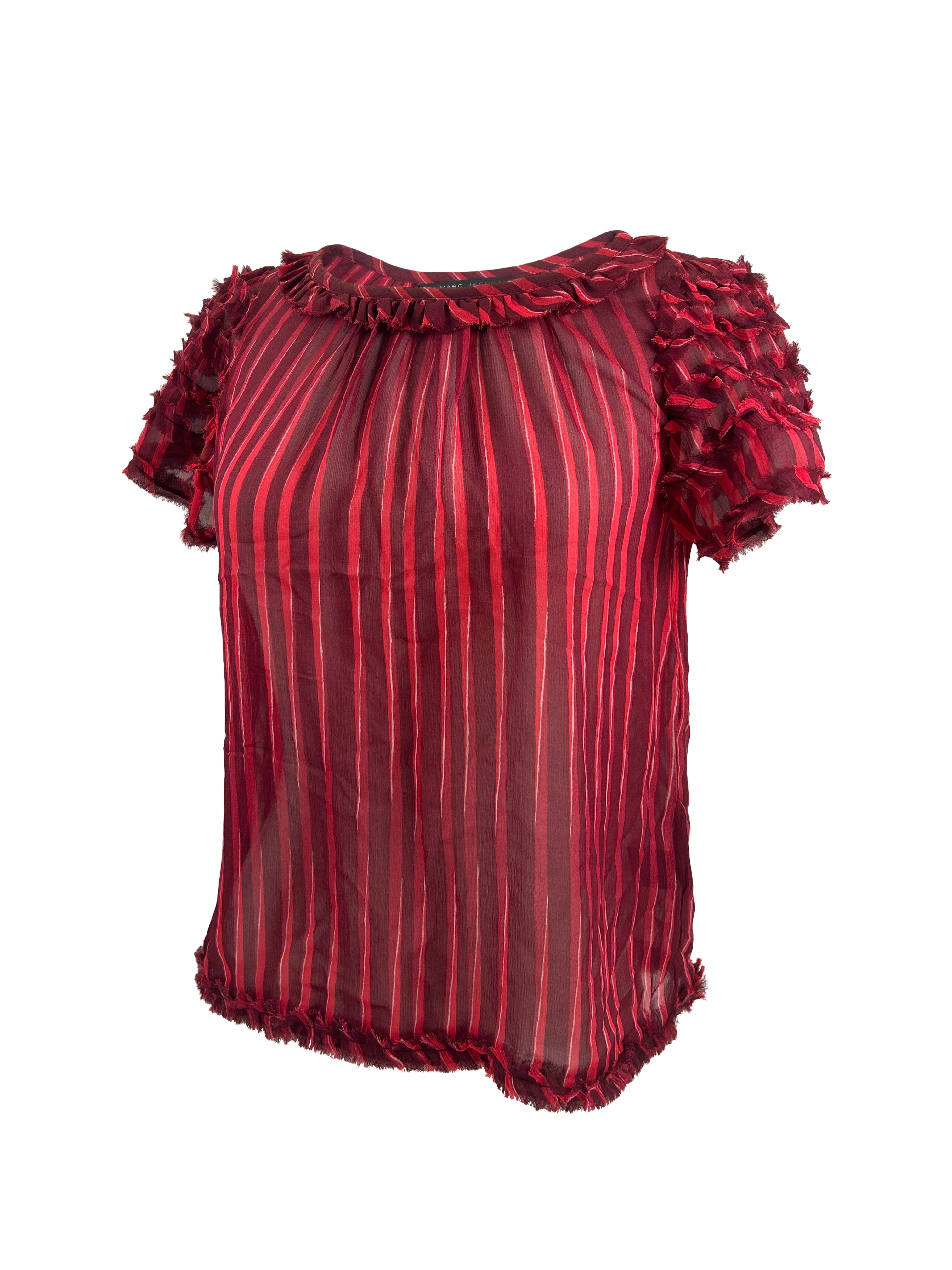 Marc Jacobs Size 4 Sheer Striped Silk Top