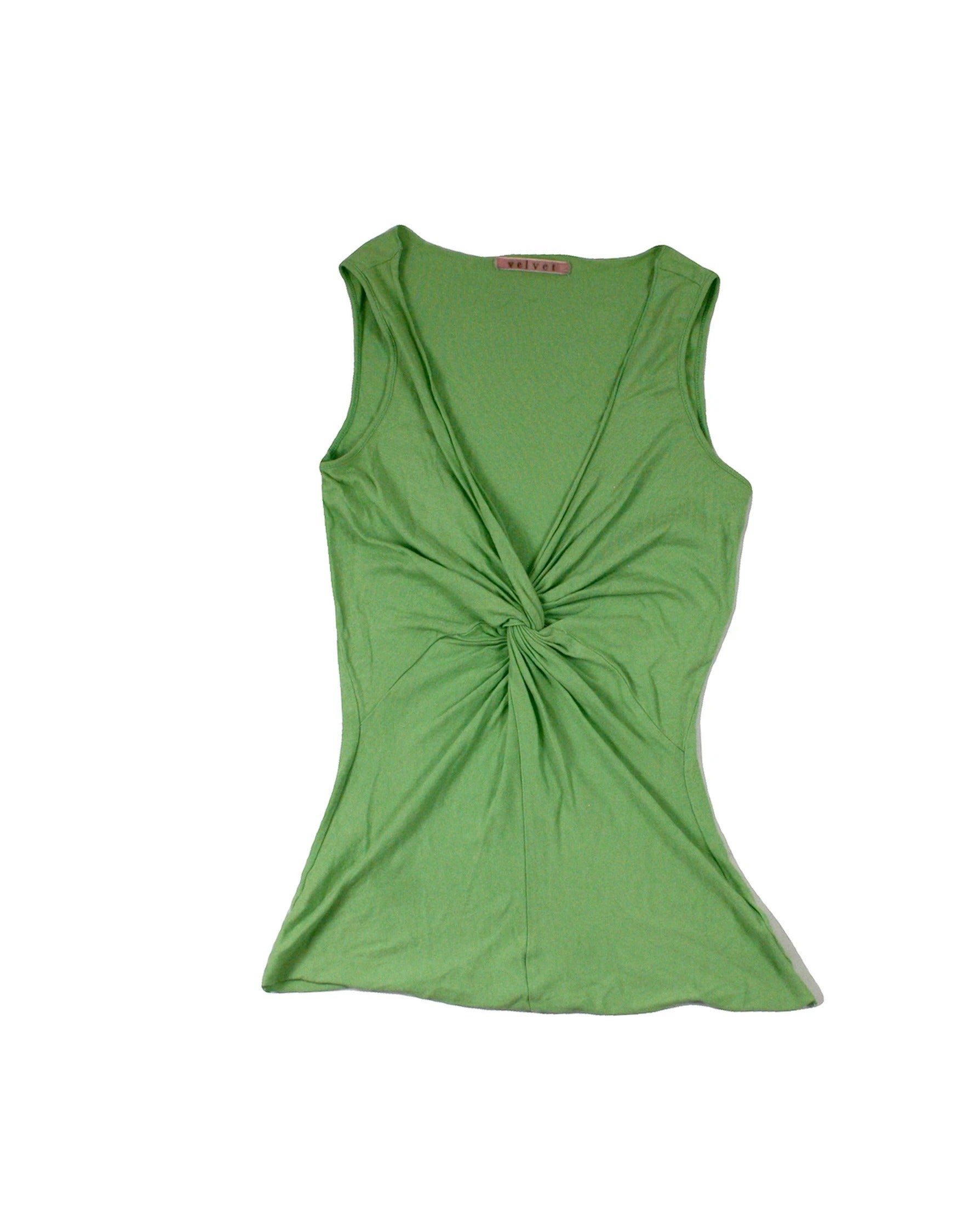 Velvet Women's Green V-Neckline Ruched Detail Stretch Fabric Curved Seams Sleeveless Top – Size S