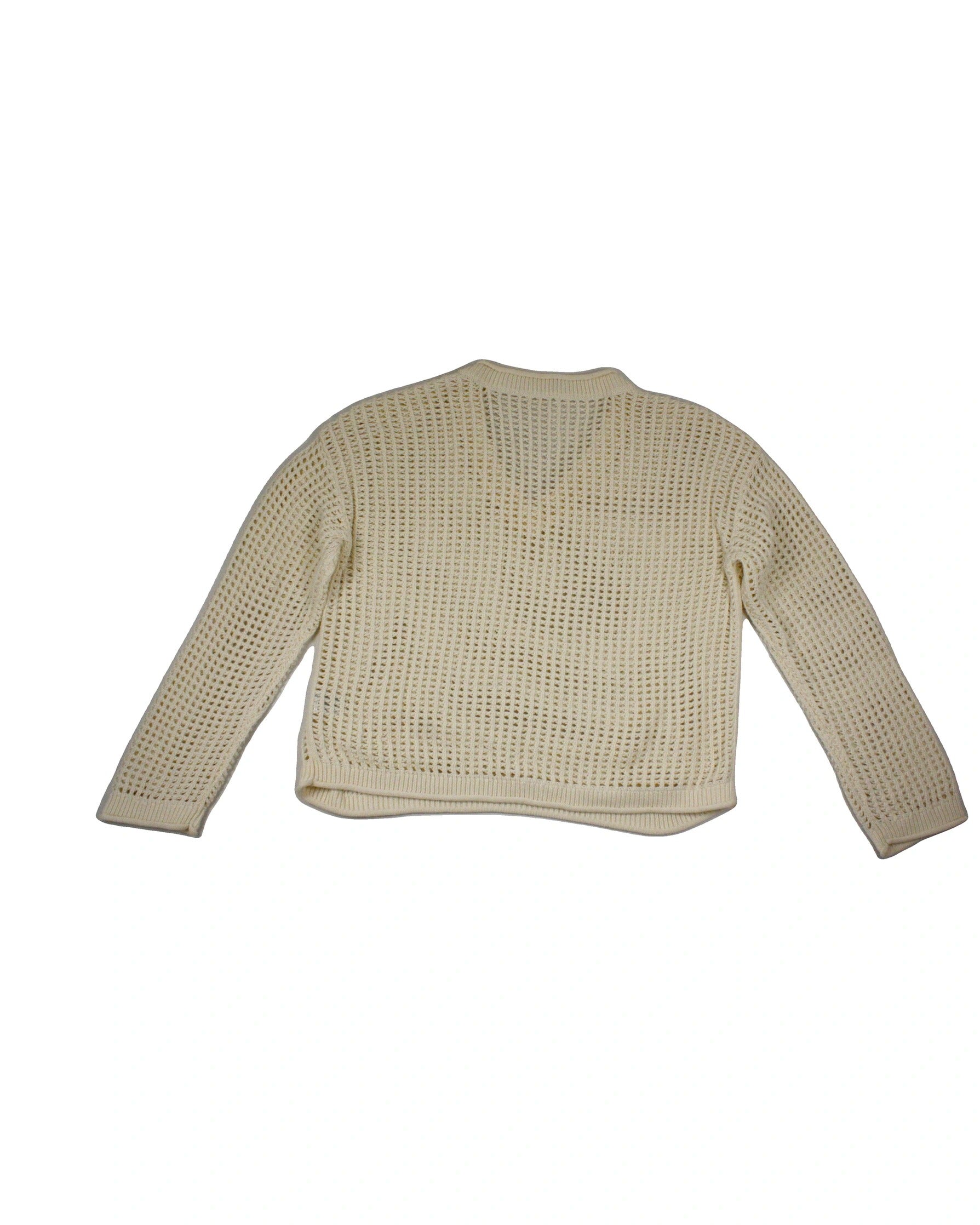 No Brand Women's Cream Medium Knit V-Neckline Open Knit Ribbed Trim Long Sleeve Sweater