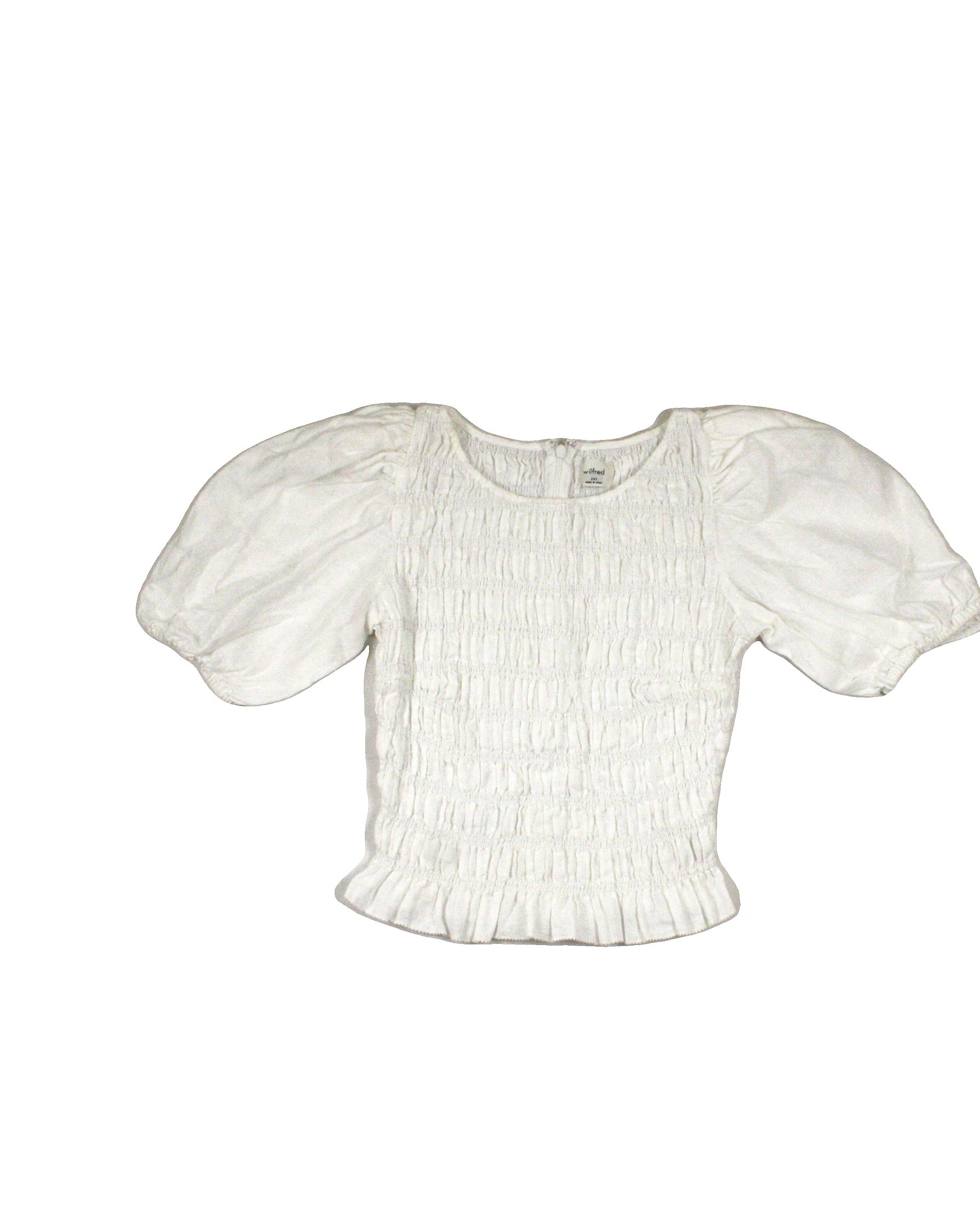 Wilfred Women's White Linen Front Ruching Round Neckline Short Sleeve Top – AS IS, Size 2XS