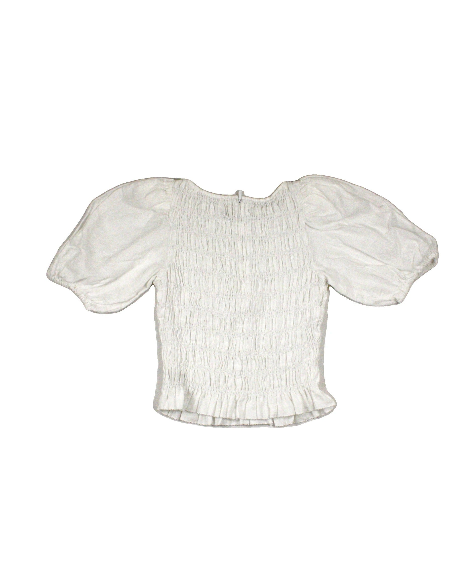 Wilfred Women's White Linen Front Ruching Round Neckline Short Sleeve Top – AS IS, Size 2XS