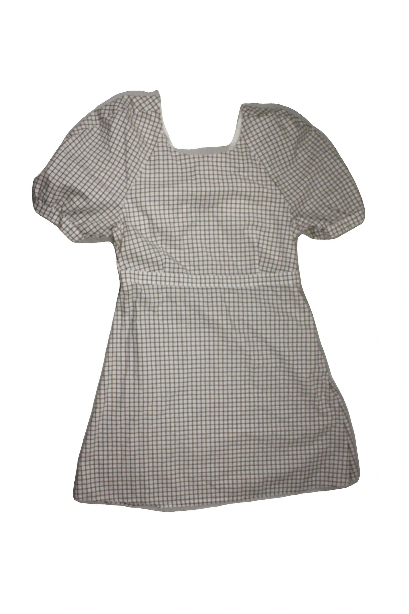 Baum Und Pferdgarten Designer Women's White/Brown Mini Length Grid Back Tie Short Sleeve Dress – Size 42