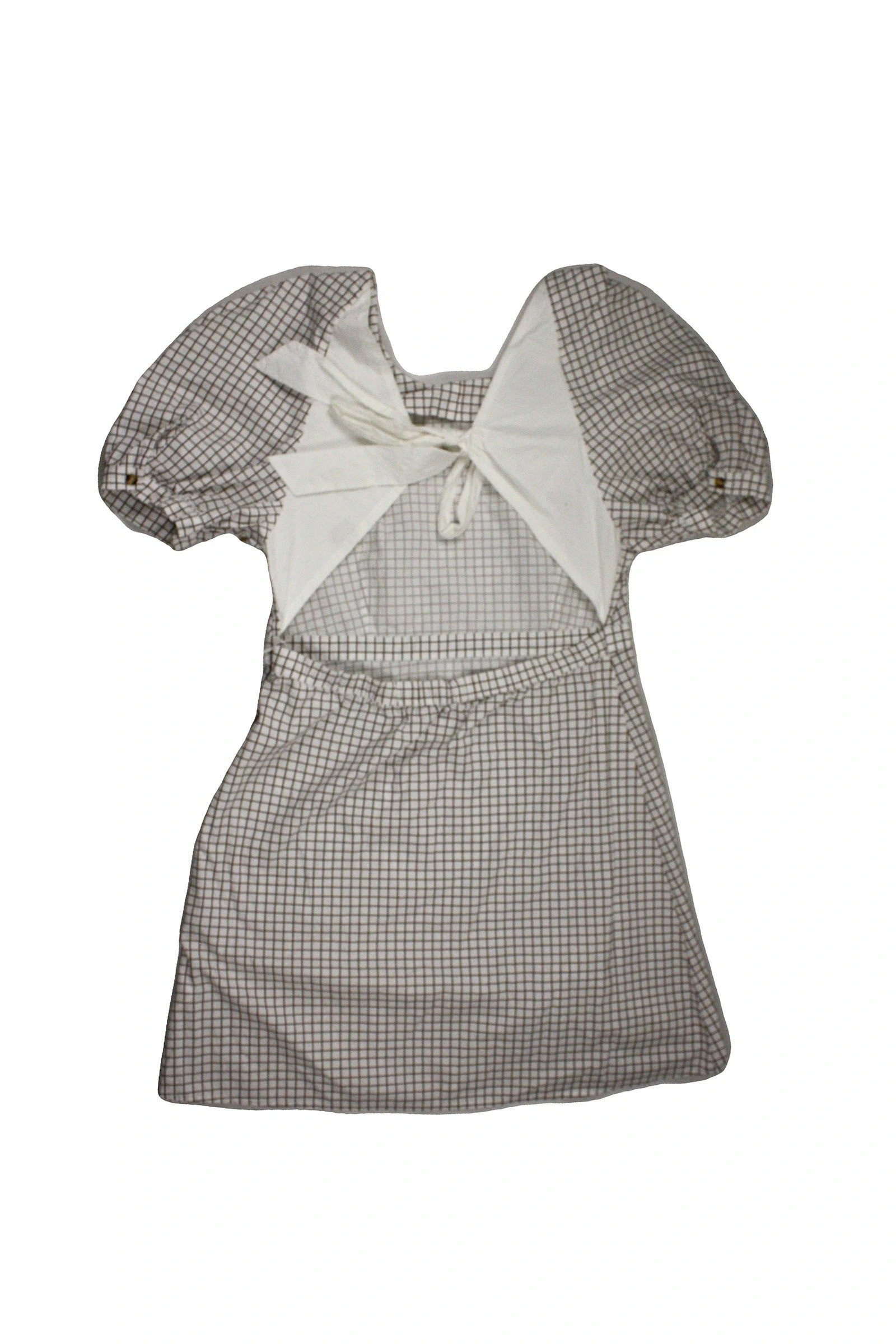 Baum Und Pferdgarten Designer Women's White/Brown Mini Length Grid Back Tie Short Sleeve Dress – Size 42