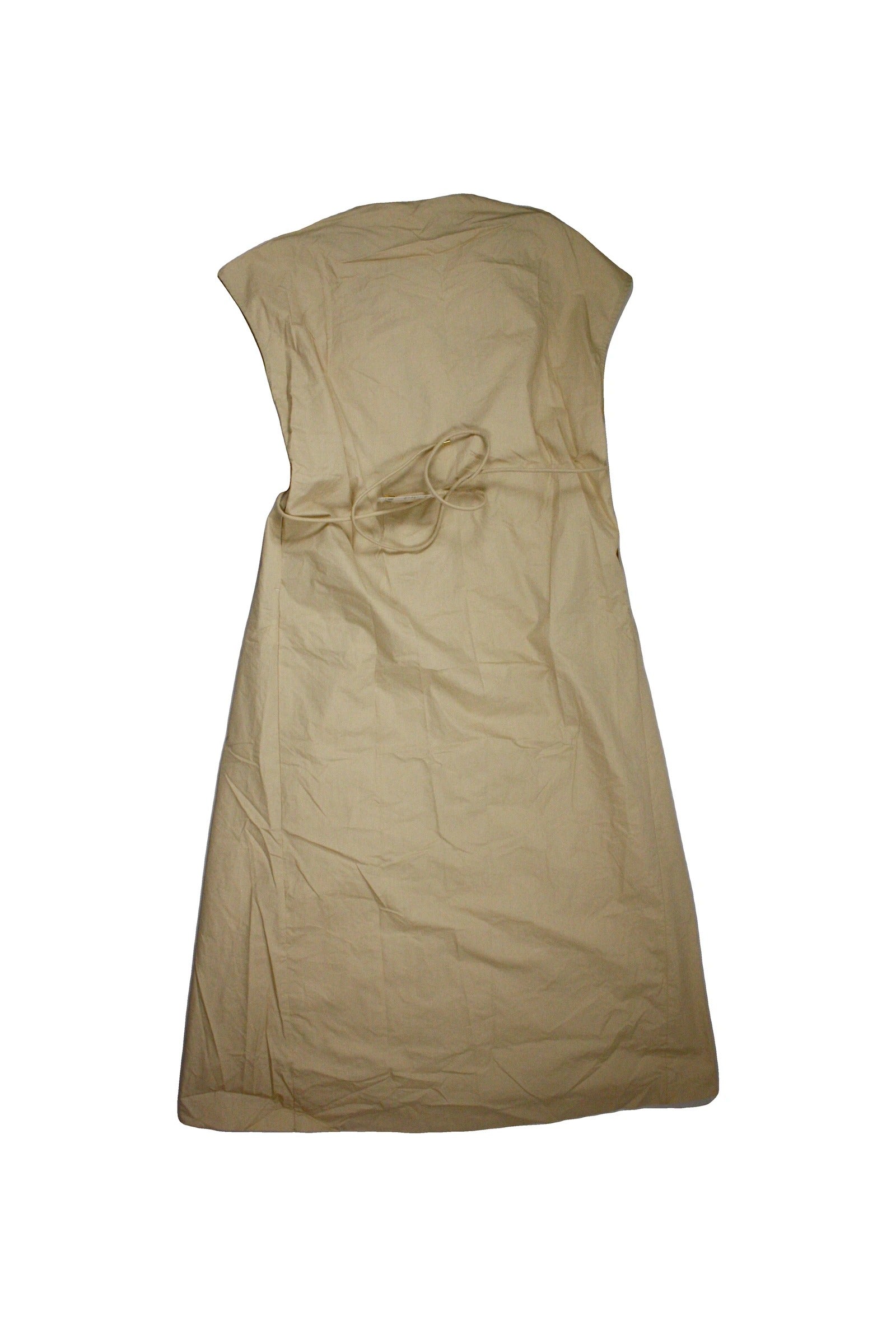 Verso Women's Beige V-Neckline Pleats Midi Length Drawstring Waist Sleeveless Dress