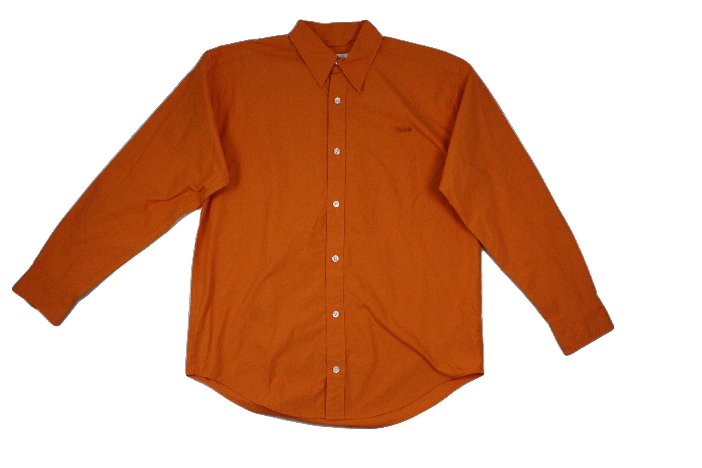TNA Women's Orange Cotton White Buttons Embroidered Logo Collar Long Sleeve Shirt – Size XS
