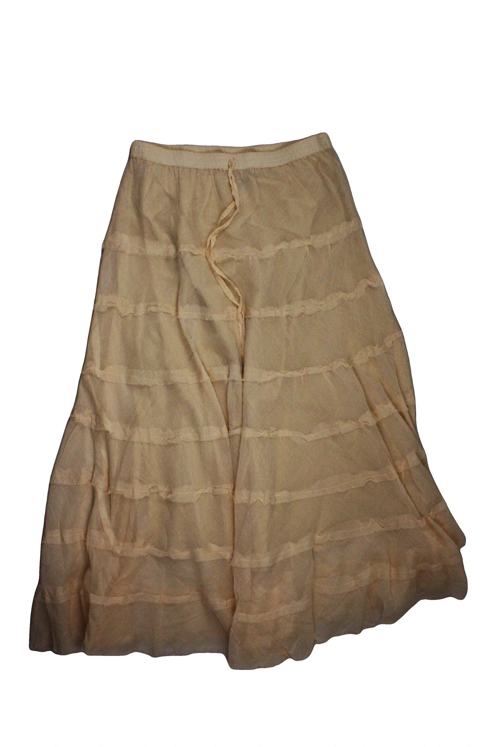 Metrowear Women's Peach Maxi Length Raw Edge Detail Tiered Design Stretch Waistband Skirt – Waist 26