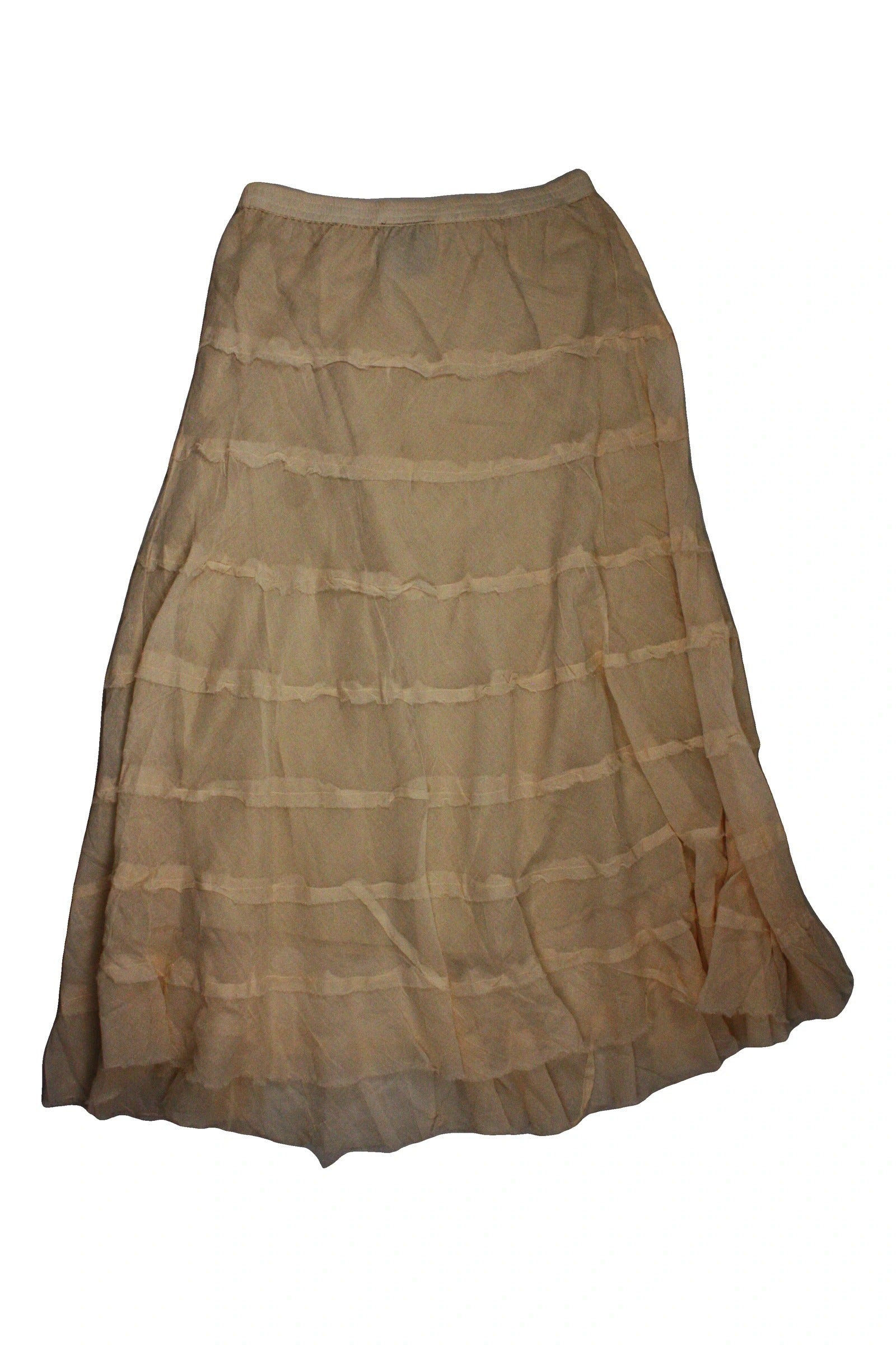 Metrowear Women's Peach Maxi Length Raw Edge Detail Tiered Design Stretch Waistband Skirt – Waist 26