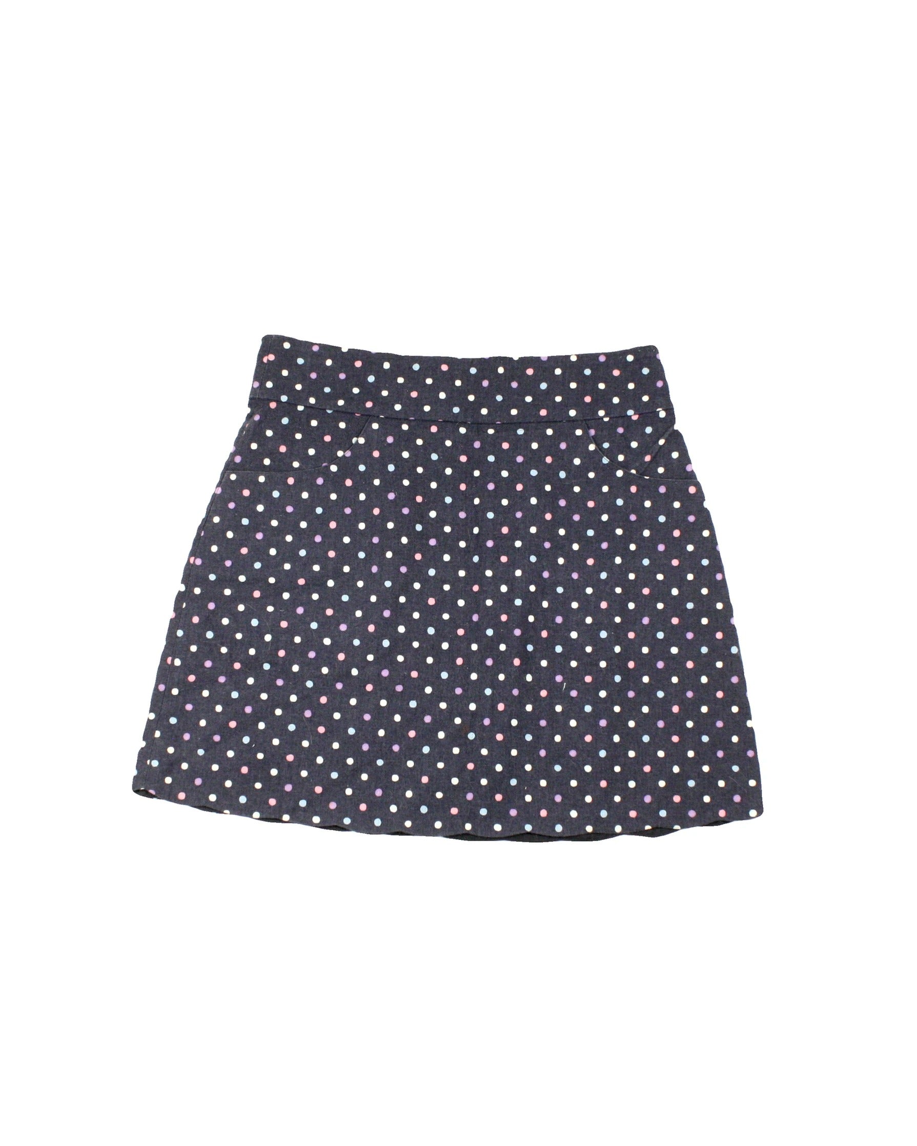 EmersonMade Women's Navy/Magenta/Light Yellow/Light Blue Polka Dot Pattern Two Pockets Mini Length Skirt – AS IS, Waist 28