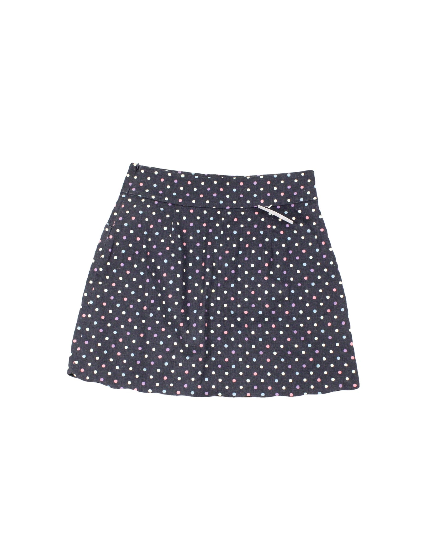 EmersonMade Women's Navy/Magenta/Light Yellow/Light Blue Polka Dot Pattern Two Pockets Mini Length Skirt – AS IS, Waist 28