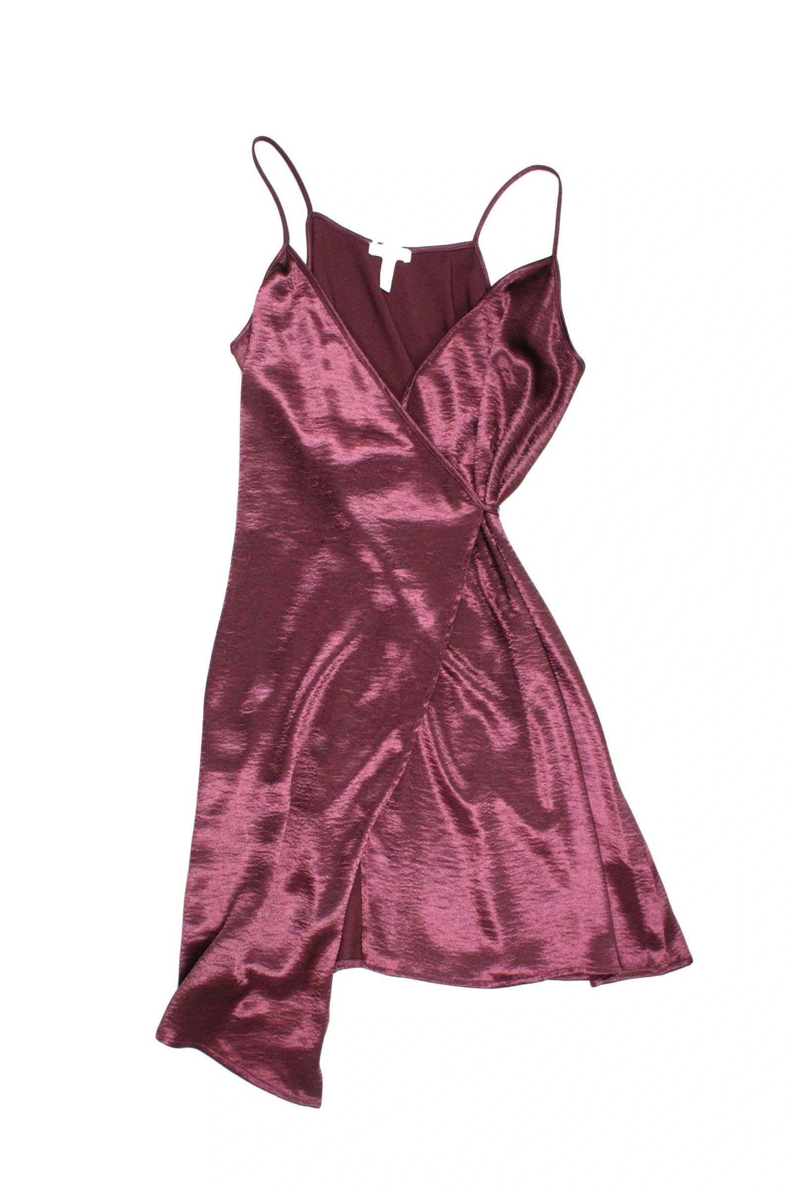 Leith Women's Purple V-Neckline Midi Length Sheen Finish Wrap Spaghetti Strap Dress – Size L