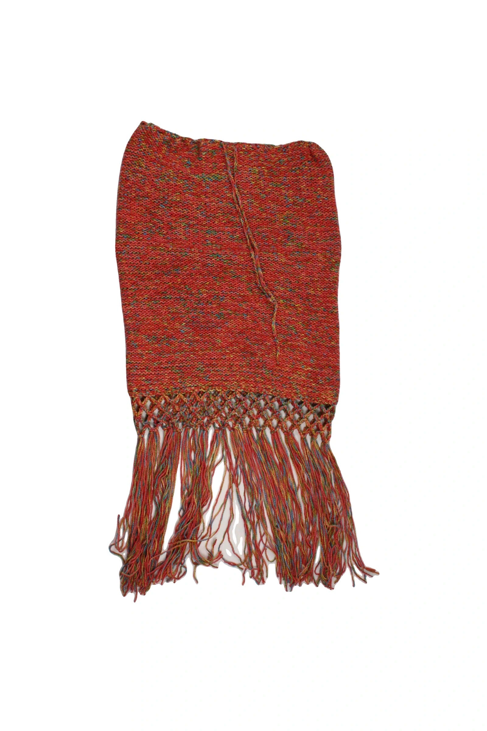 No Brand Women's Red/Salmon/Yellow/Blue Rainbow Hthr Fringe Hem Drawstring Waist Skirt – Waist 26