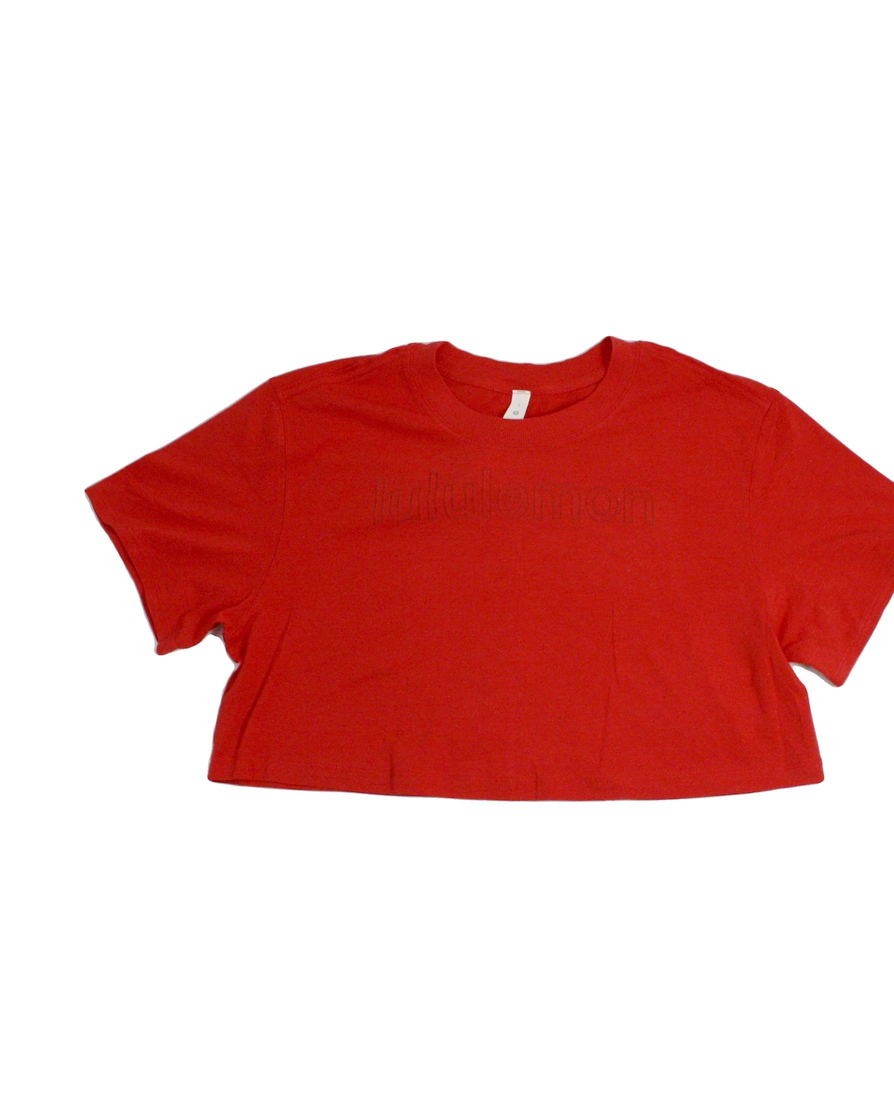Lululemon Women's Red Cropped Fit Lululemon Round Neckline Ribbed Trim T-Shirt – New