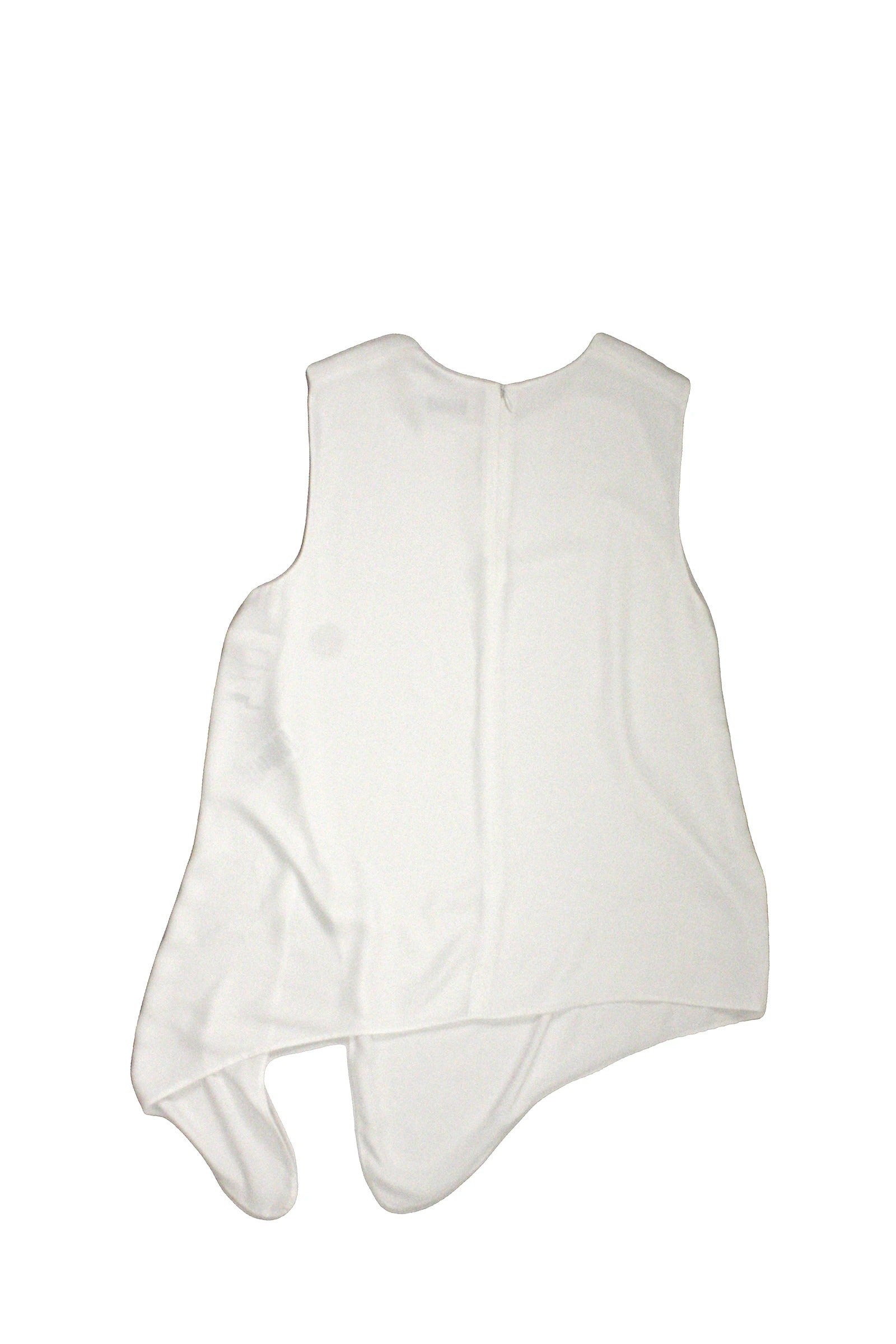 Babaton Women's White Asymmetric Hem Side Strips Round Neckline Sleeveless Top – Size M