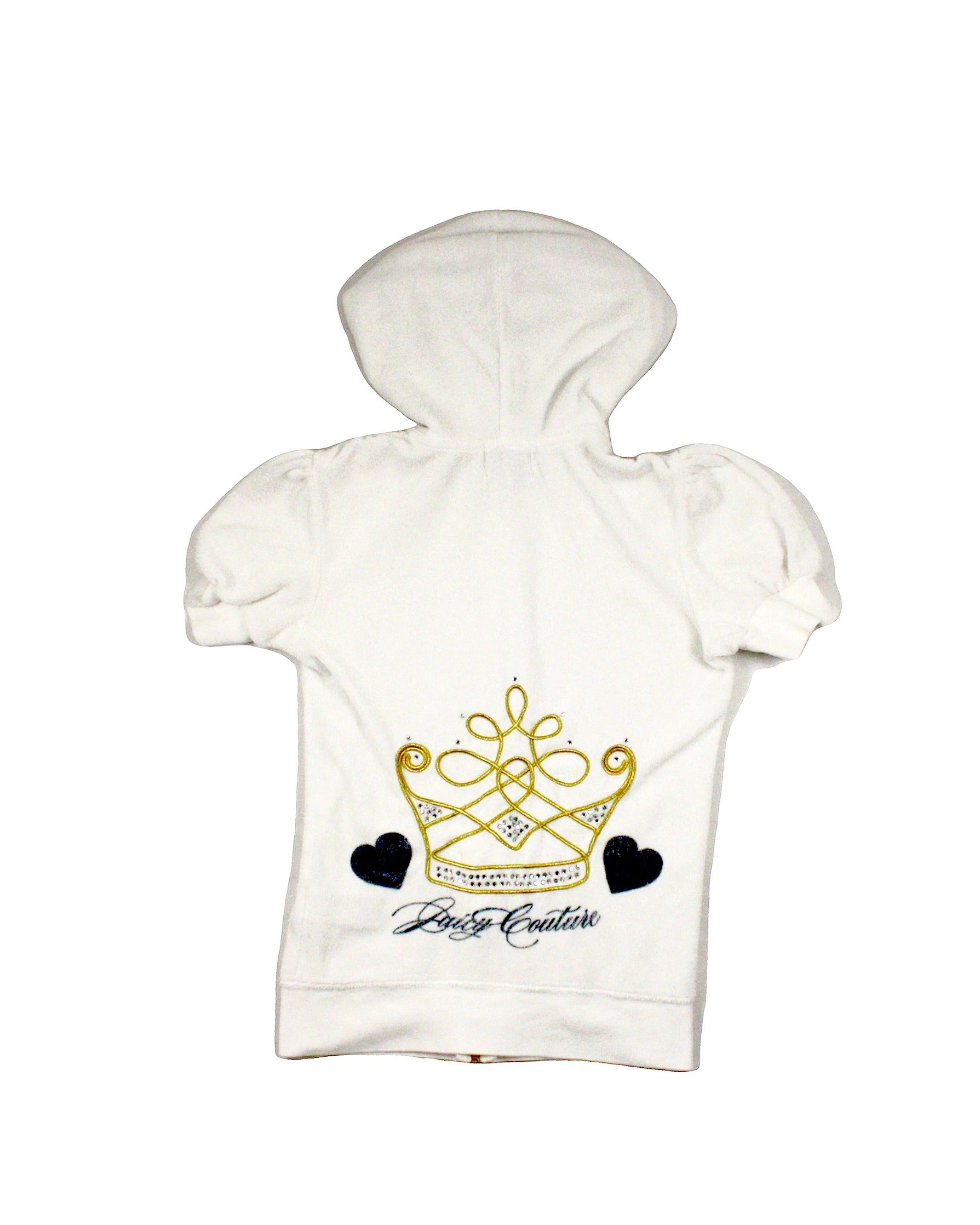 JuicyCouture Women's White Terrycloth Zip-Up Front Two Pockets W/Hd Short Sleeve Sweatshirt – Size S