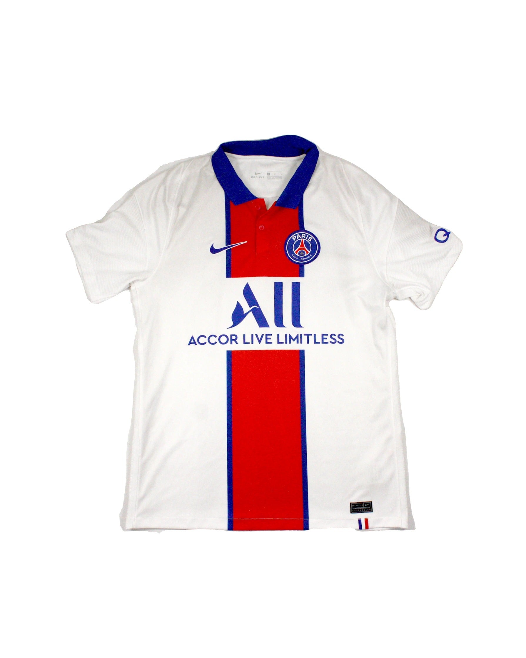 NikeDri-Fit Men's White/Blue/Red Front Embroidered Logo Polo Paris Jersey Short Sleeve Top – Size M
