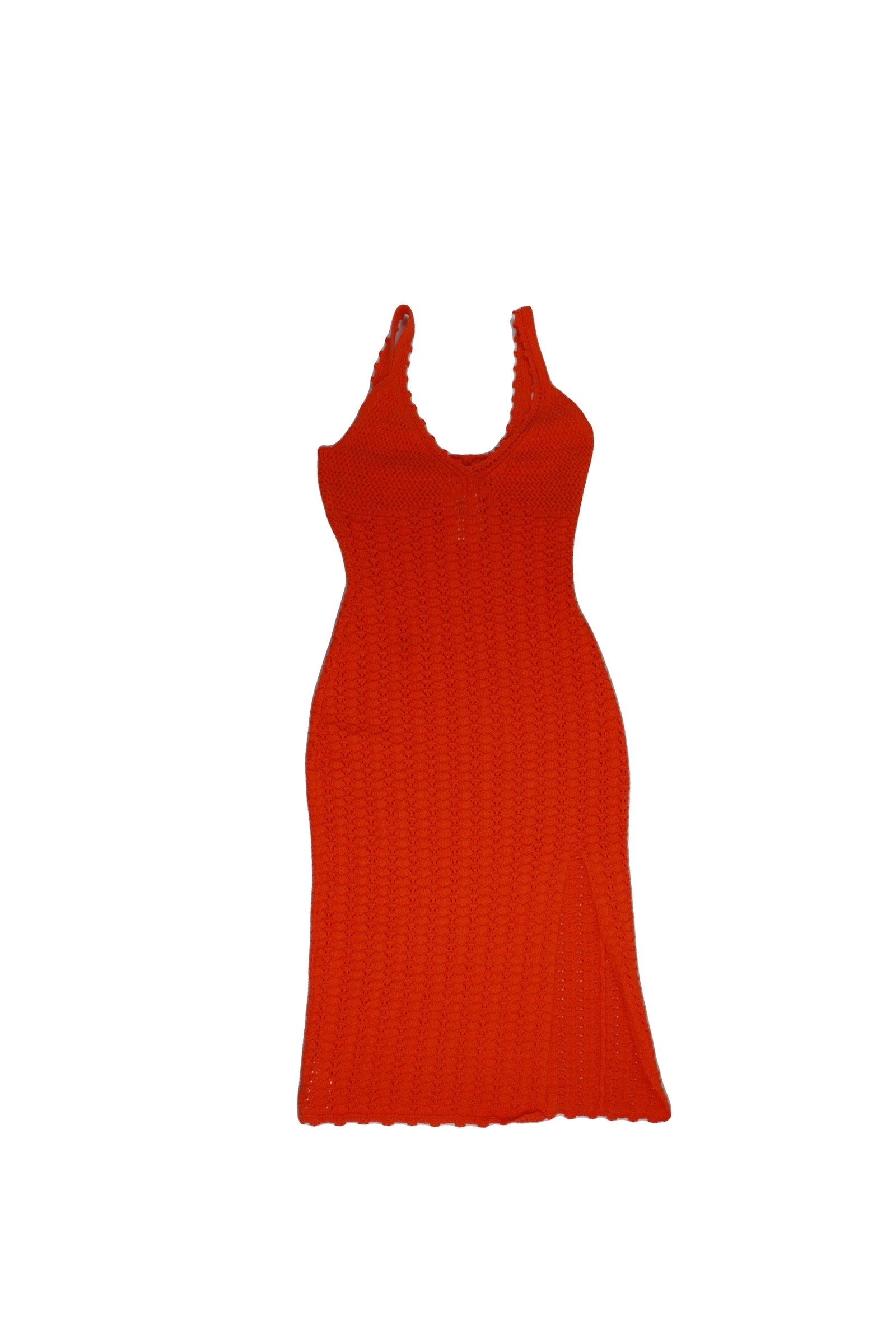 Wilfred Women's Orange Open Knit V-Neckline Midi Length Crochet Sleeveless Dress – New, Size 2XS