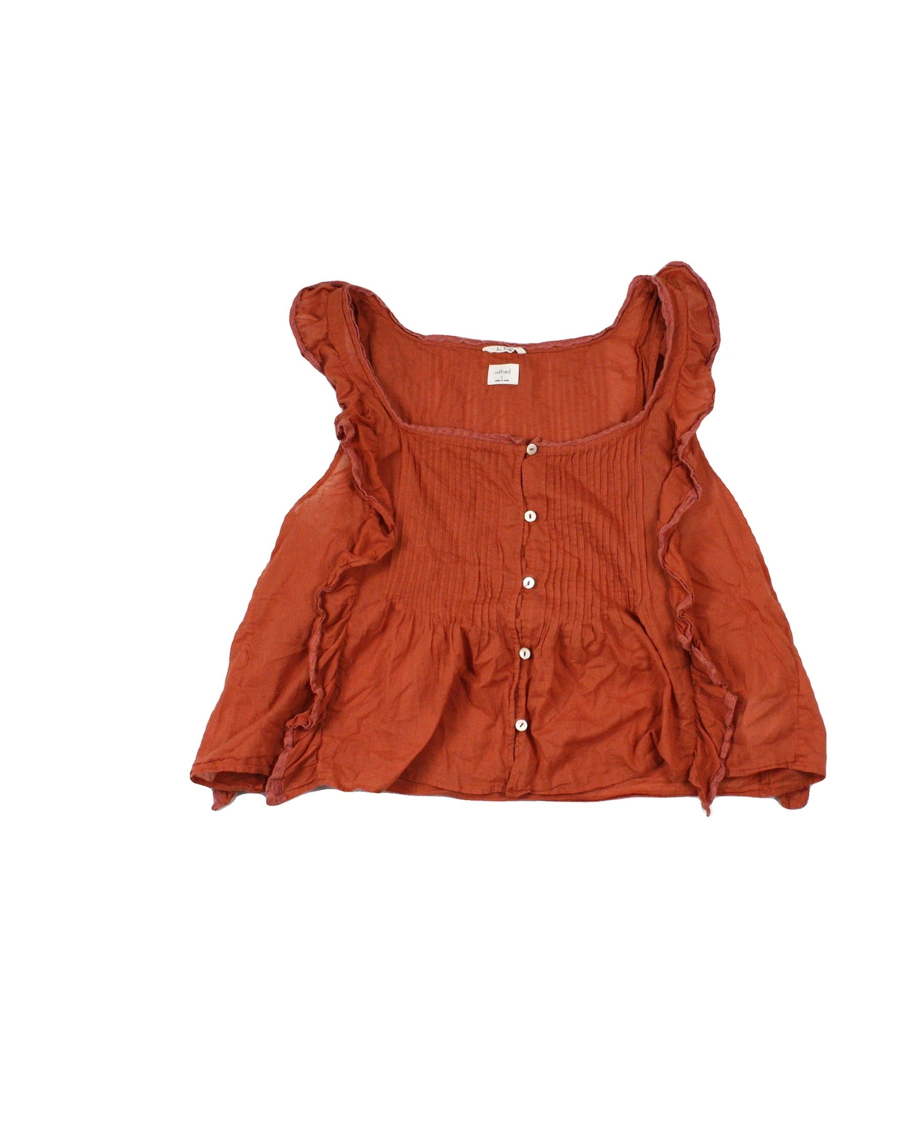 Wilfred Women's Orange Button Front Frill Sleeves Pintucks Back Tie Sleeveless Top – AS IS, Size S