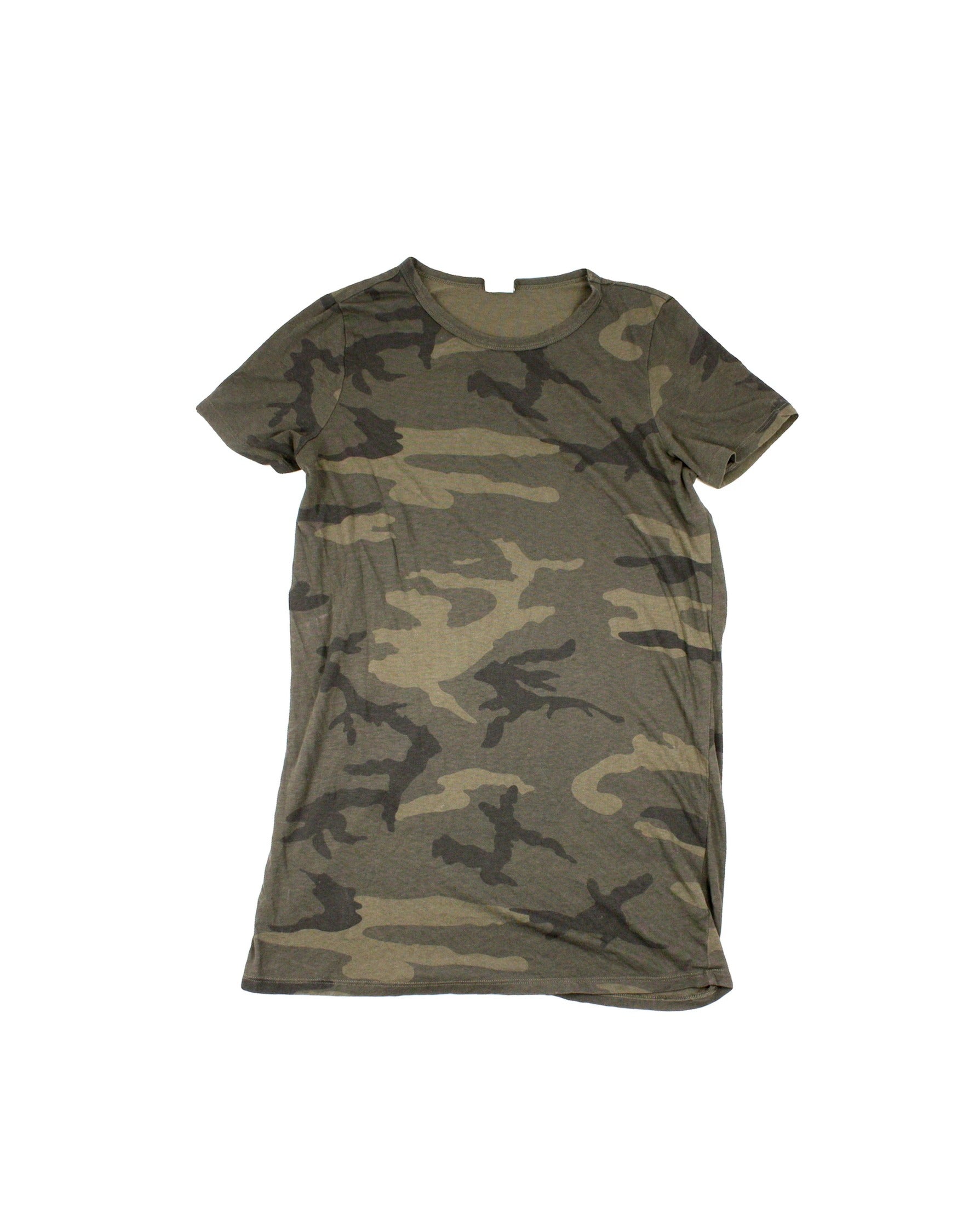 TNA Women's Dark Olive/Olive/Black Camo Print Mini Length Round Neckline Short Sleeve Dress – Size XXS