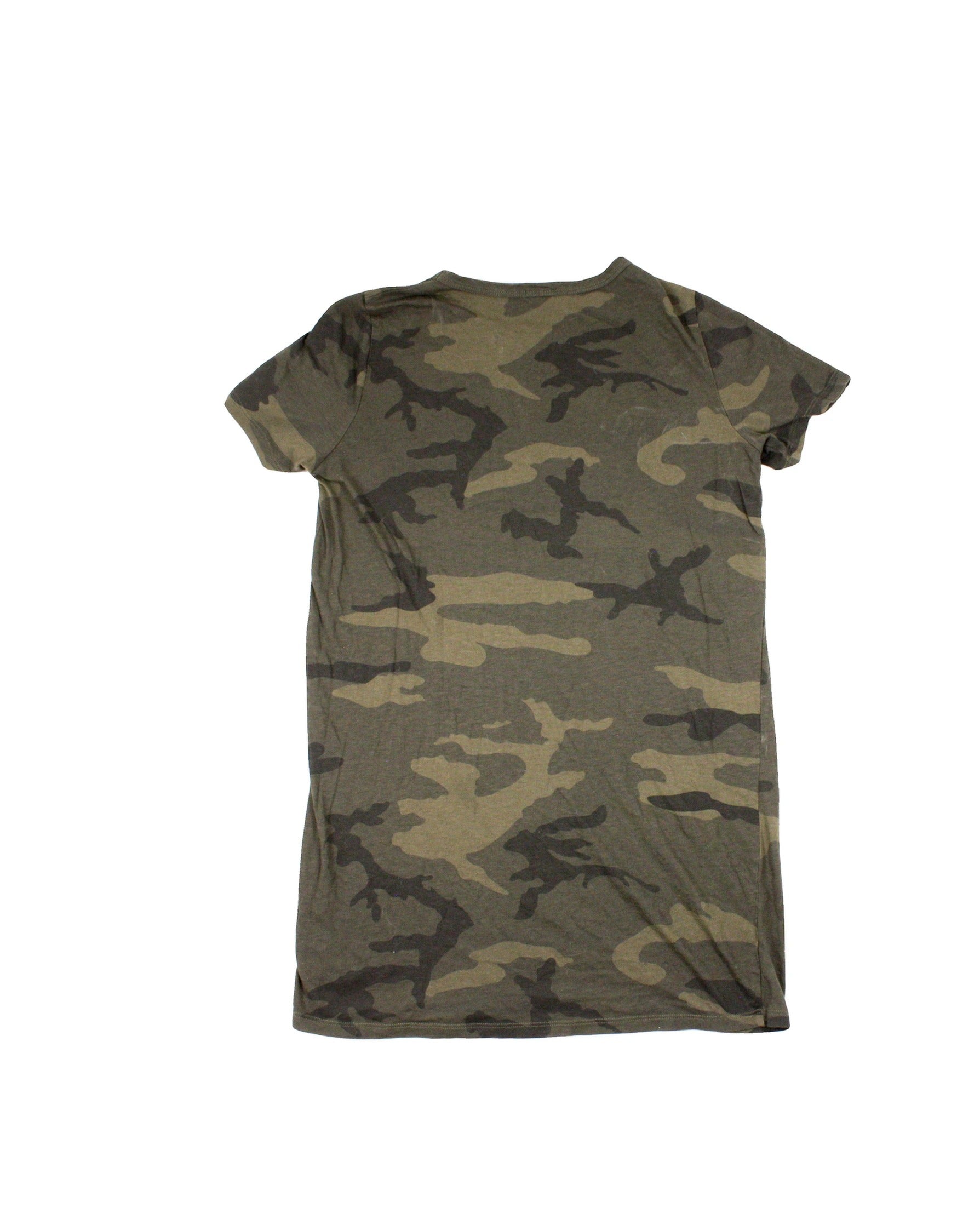TNA Women's Dark Olive/Olive/Black Camo Print Mini Length Round Neckline Short Sleeve Dress – Size XXS