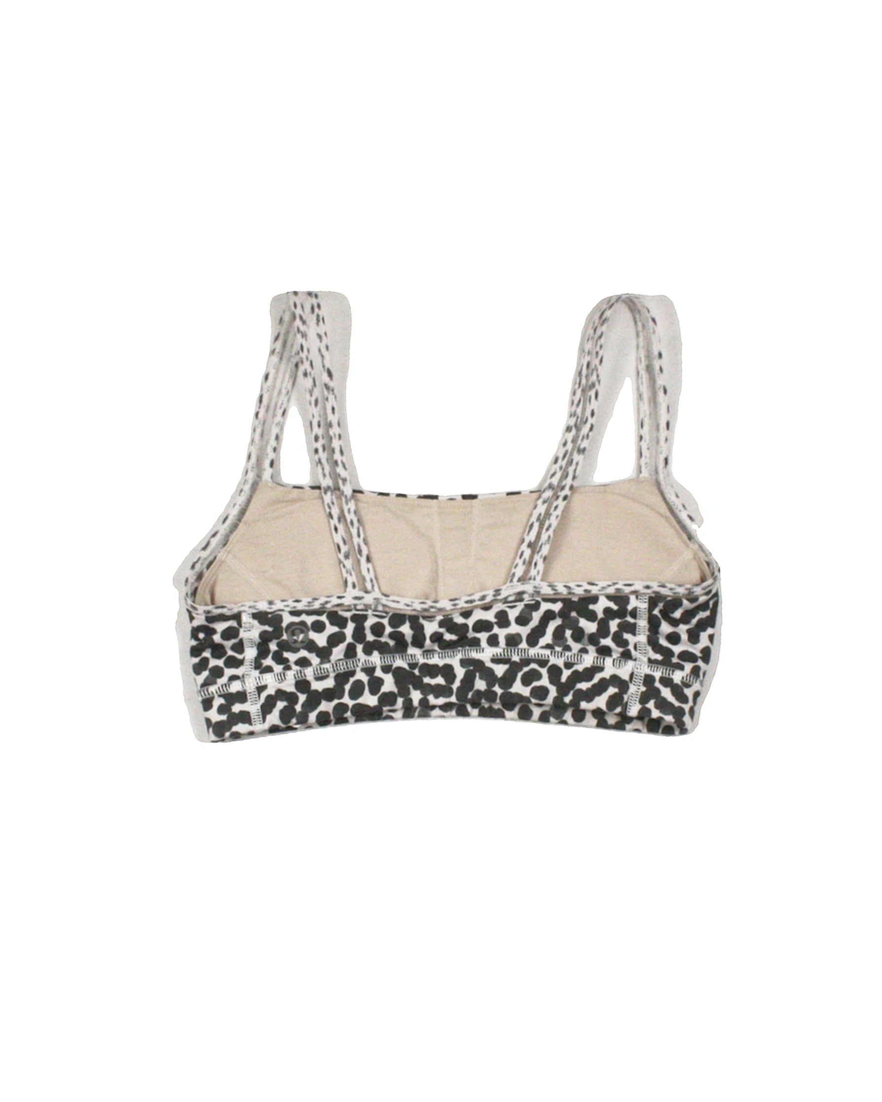Lululemon Women's White/Black Polka Dot Pattern Mesh Strap Detail Topstitching Sports Bra – AS IS