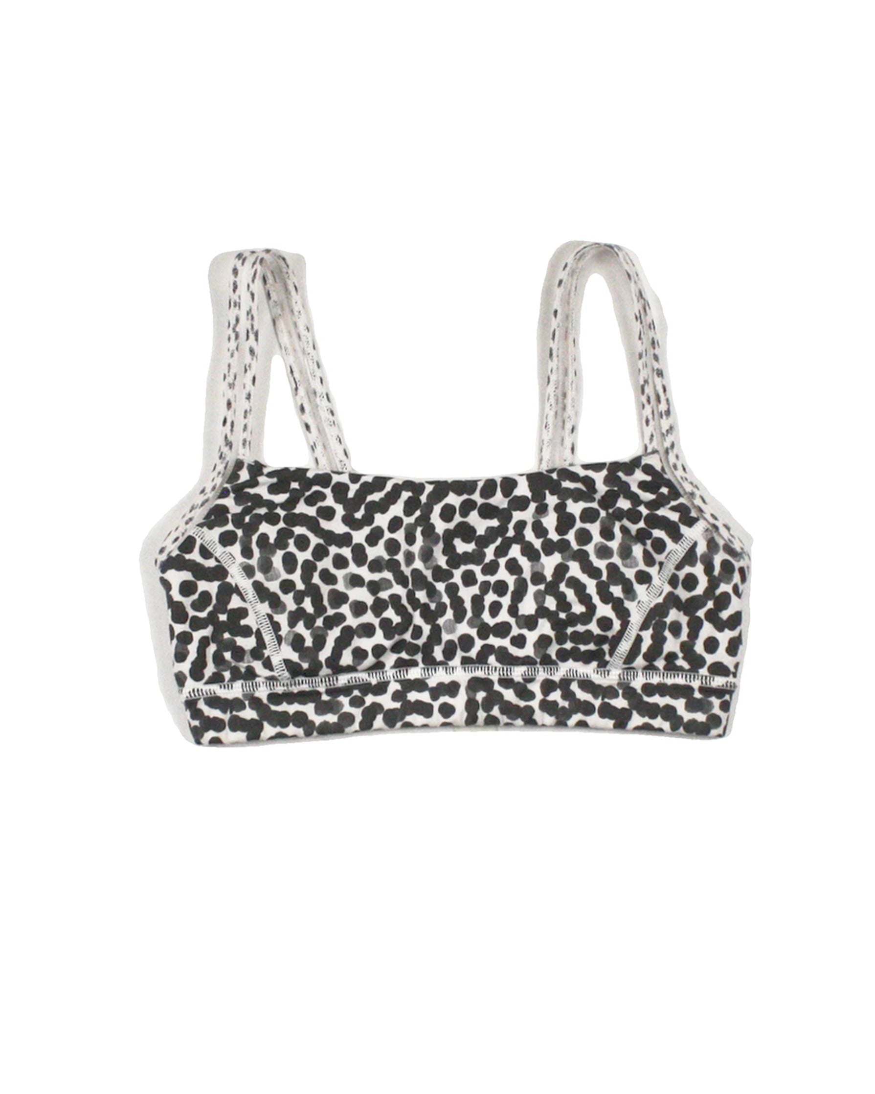 Lululemon Women's White/Black Polka Dot Pattern Mesh Strap Detail Topstitching Sports Bra – AS IS